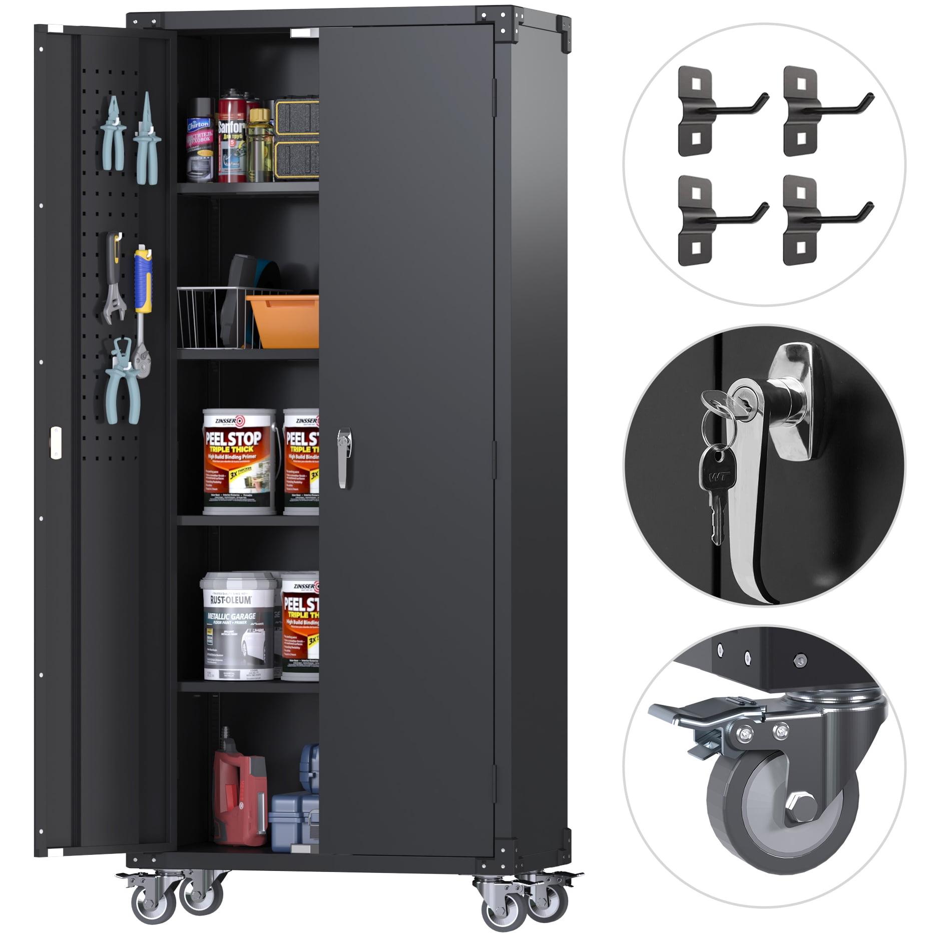 Aobabo 72 Inch Rolling Locking Storage Cabinet w/ Adjustable Shelves, Black