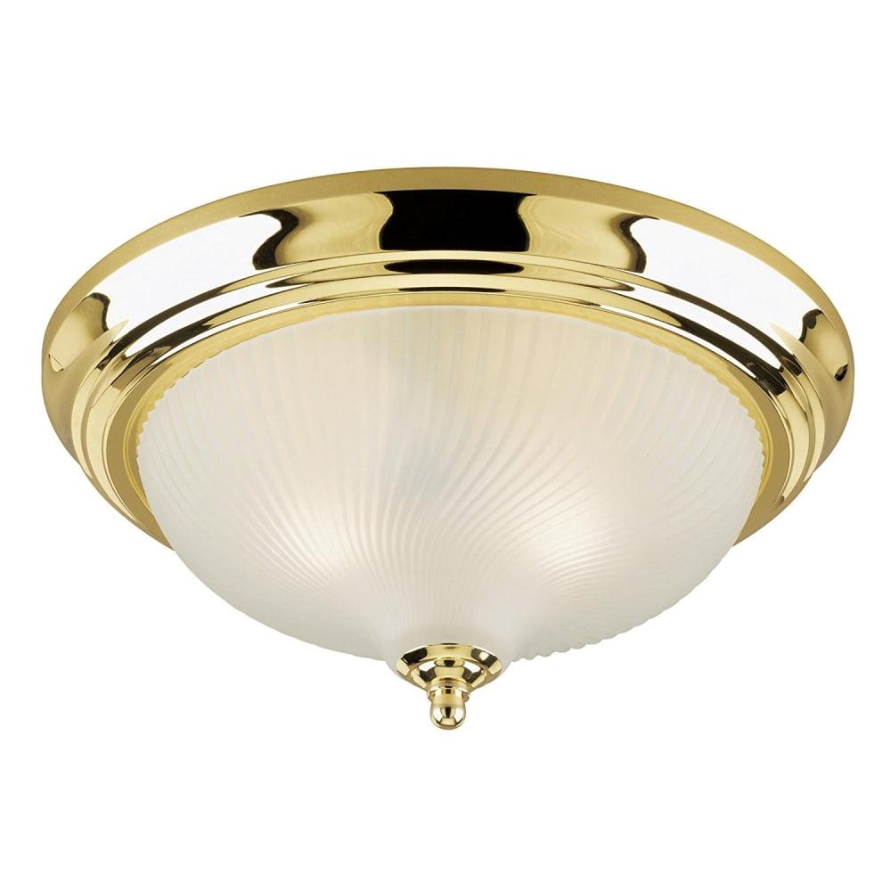 Polished Brass and Glass Round Flush Mount Light