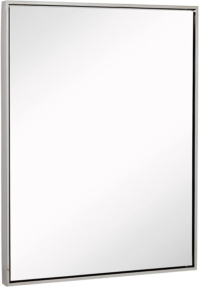 Elegant 30" x 40" Rectangular Polished Silver Metal Framed Mirror