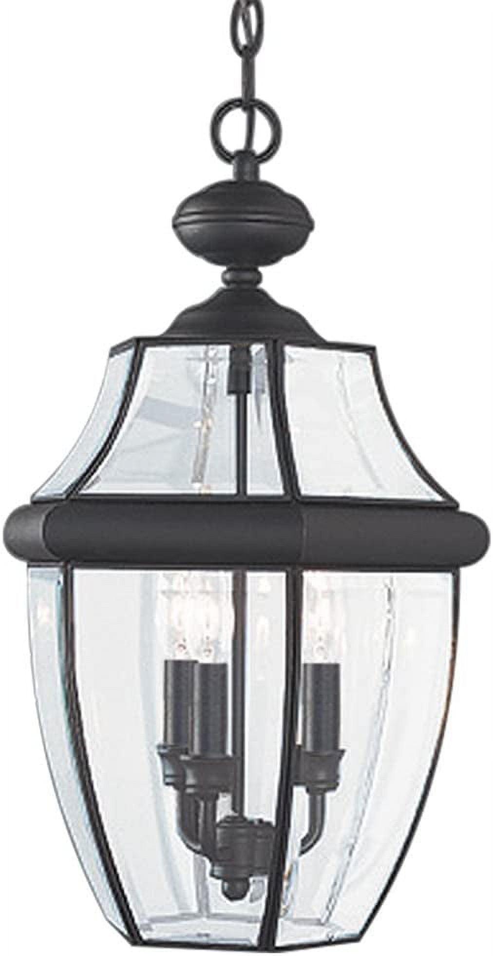 Lancaster Elegance 3-Light Outdoor Pendant in Black with Clear Beveled Glass