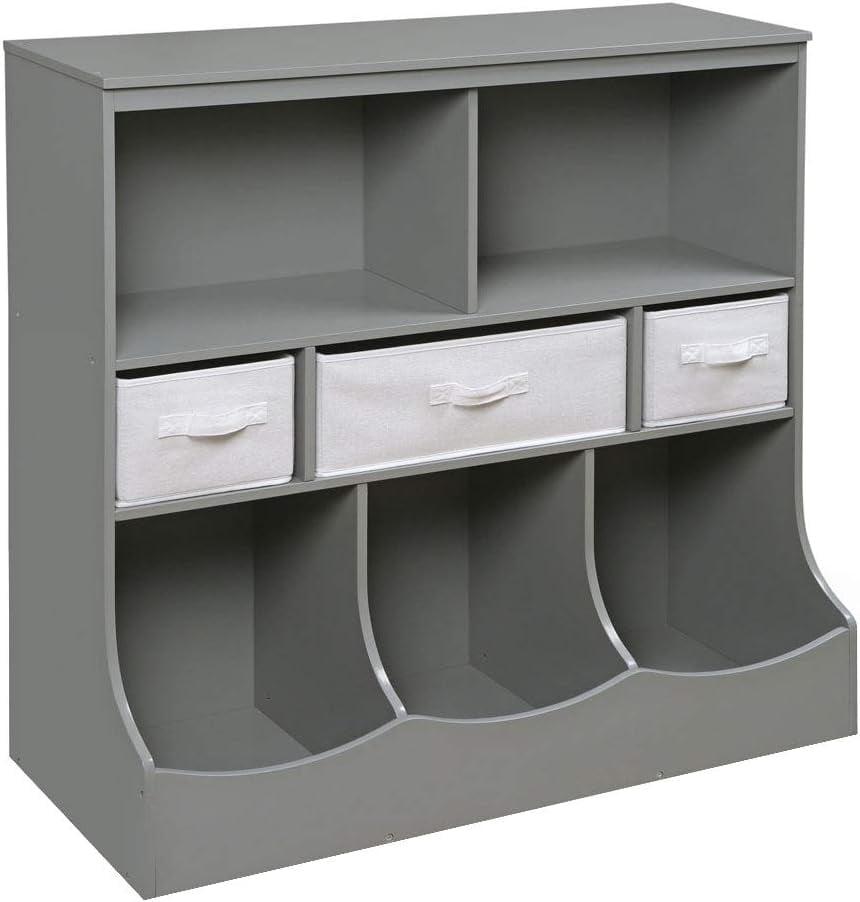 Modern Gray and White Kids Storage Unit with Baskets and Cubes