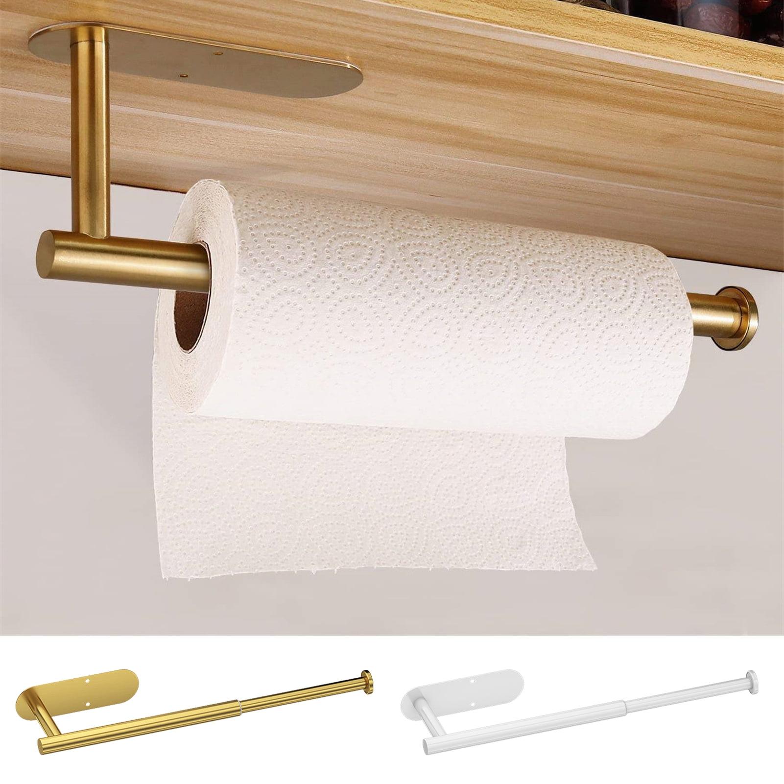 Paper Towel Holder- Self Adhesive or Drilling Gold Stainless Steel Wall Mount Towel Holder