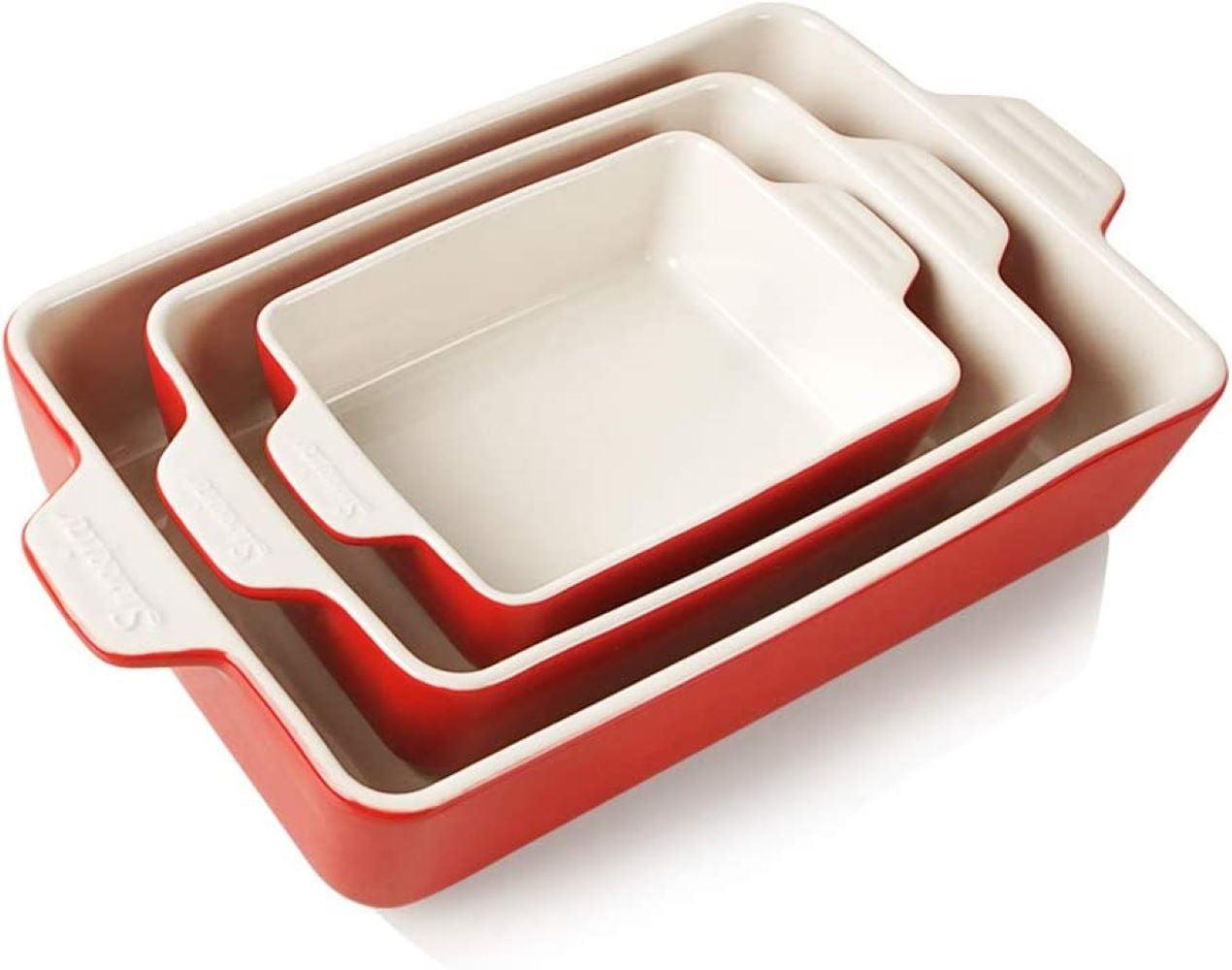 SWEEJAR Ceramic Bakeware Set, Rectangular Baking Dish Lasagna Pans for Cooking, Kitchen, 11.8 x 7.8 x 2.75(Red)