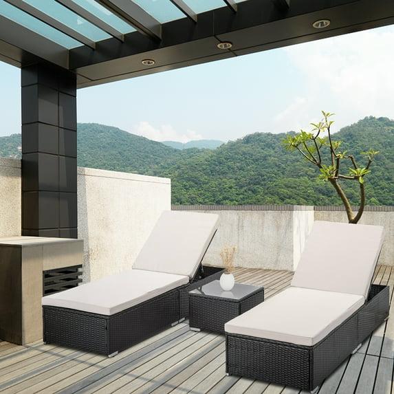 Devoko Outdoor Chaise Lounge Chair Set of 2 for Outside Pool Patio, Adjustable Waterproof Easy Assembly Chaise Lounge Outdoor (Black, Set of 2)