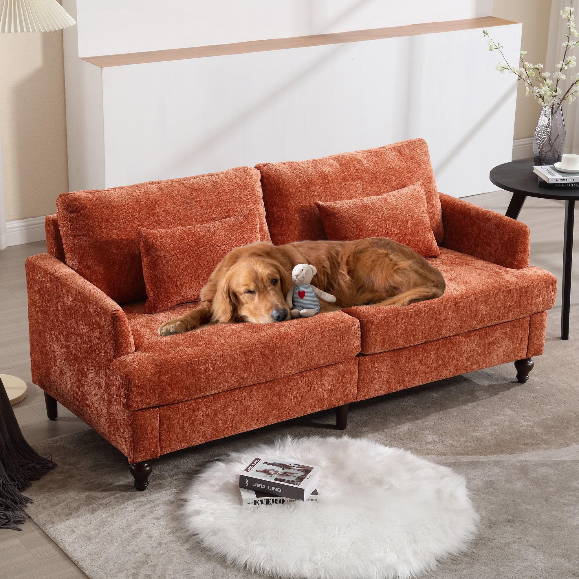 George Oliver Chenille Loveseat Sofa, Mid-Century 2-Seat Upholstered Couch with Wooden Legs for Living Room or Bedroom
