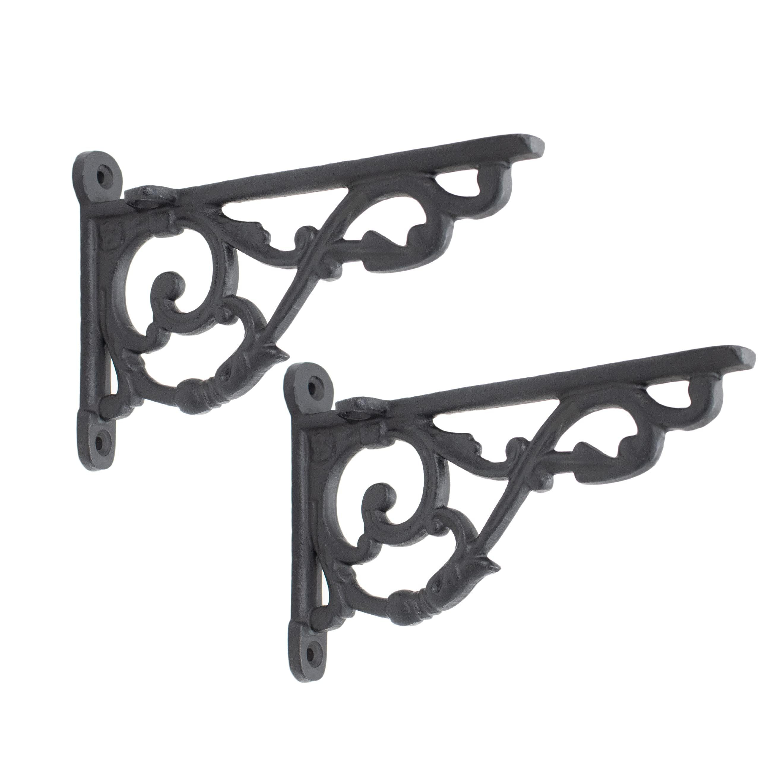 Astoria Grand Lillith Solid Cast Iron Shelf Brackets Victorian Colonial Retro Steampunck Gothic Baroque Medieval (Set of 2)