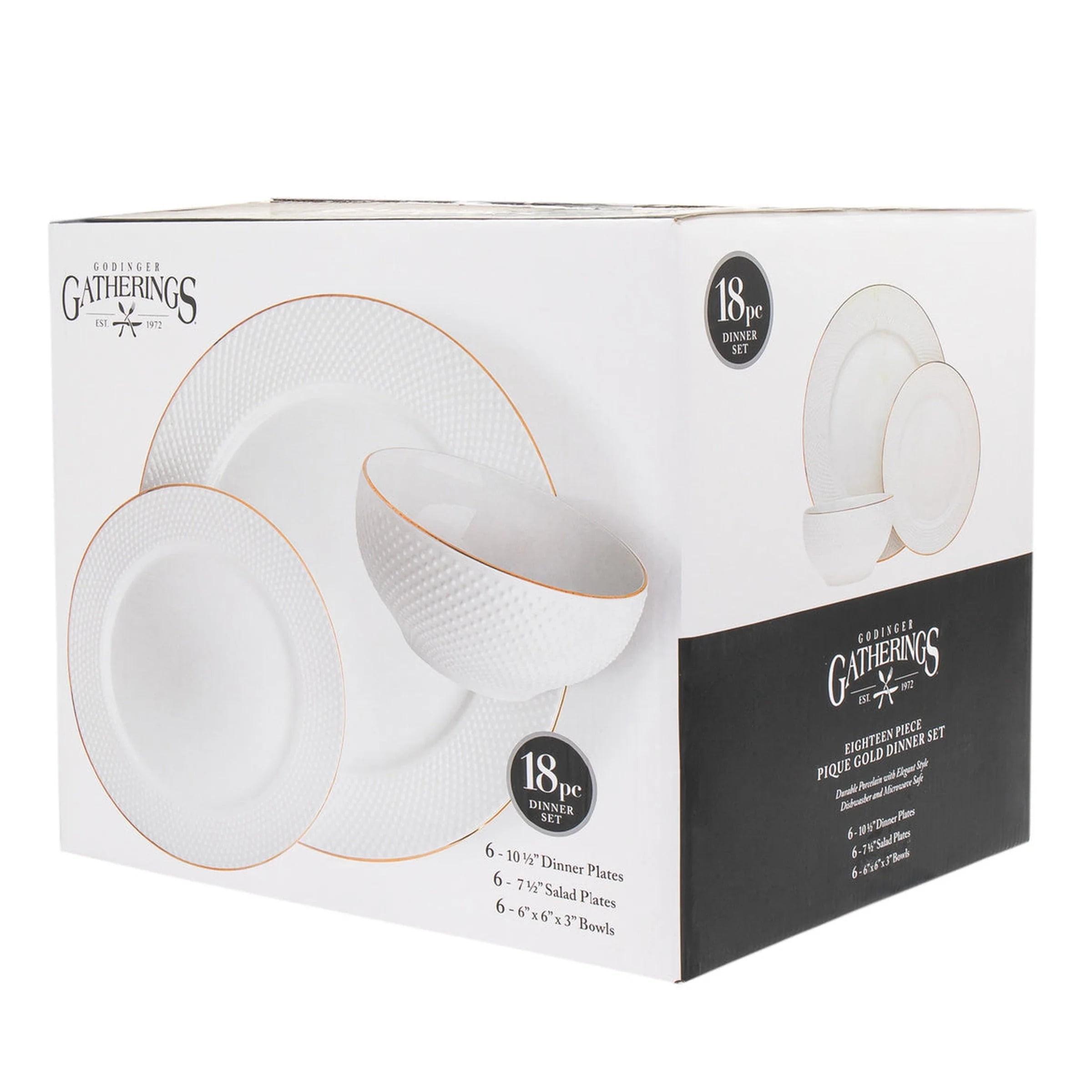 Elegant Porcelain 18-Piece White & Gold Rim Dinnerware Set, Service for 6