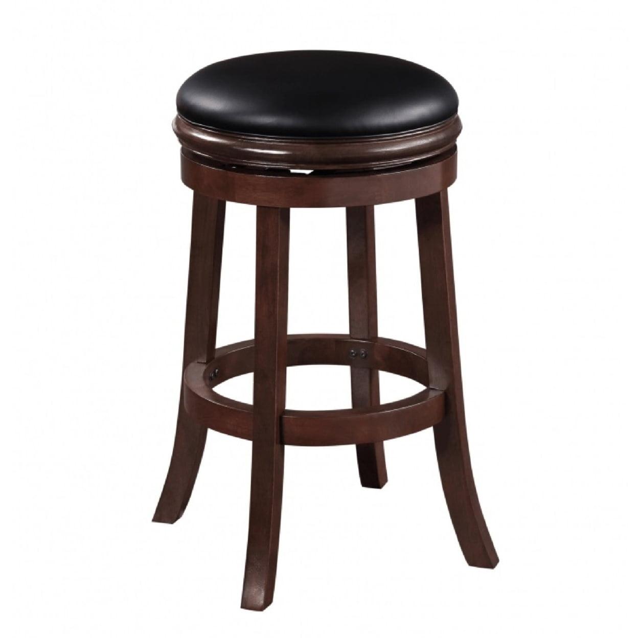 Espresso Swivel Adjustable Backless Barstool in Faux Leather and Wood