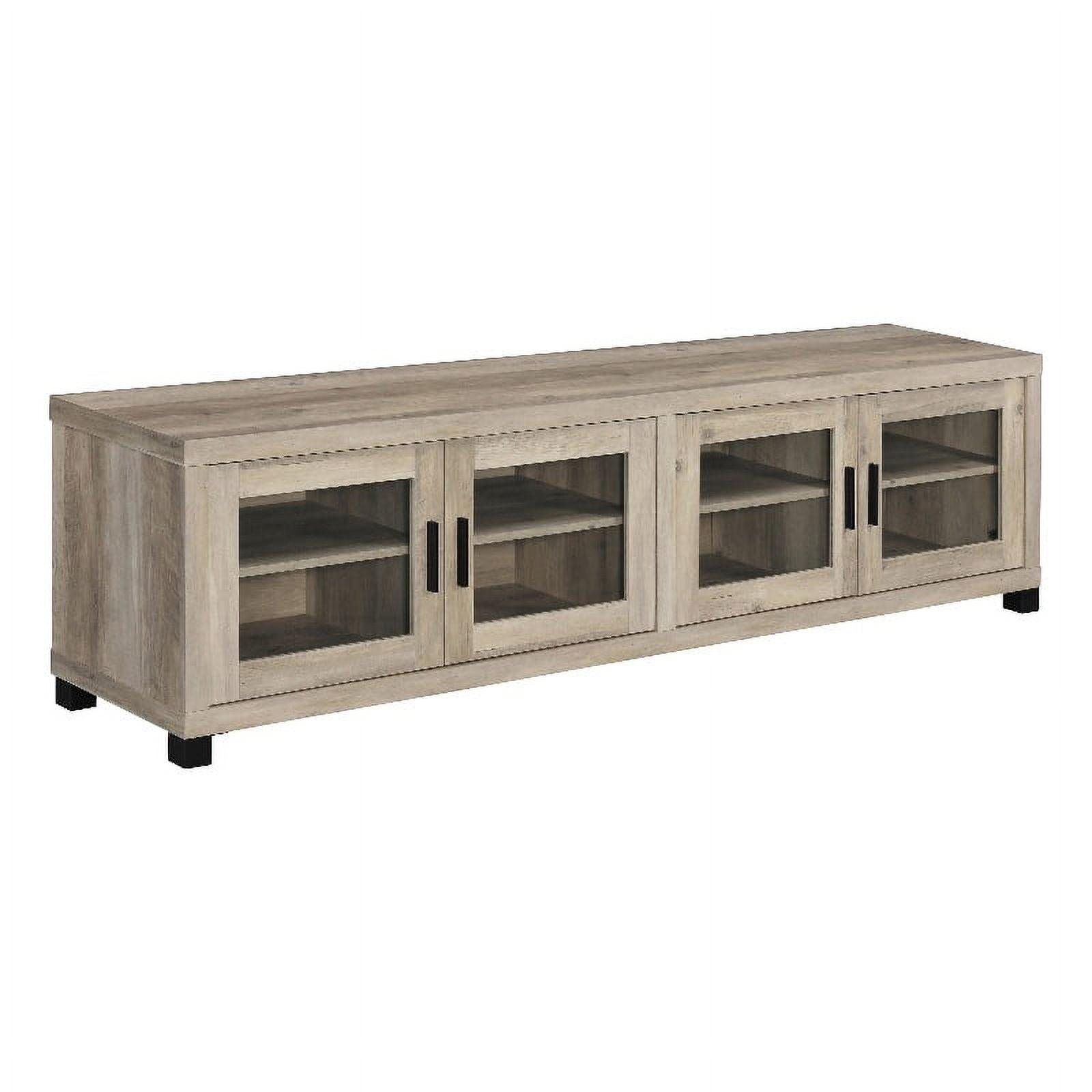 Light Brown 4-Door TV Stand with Glass Cabinets