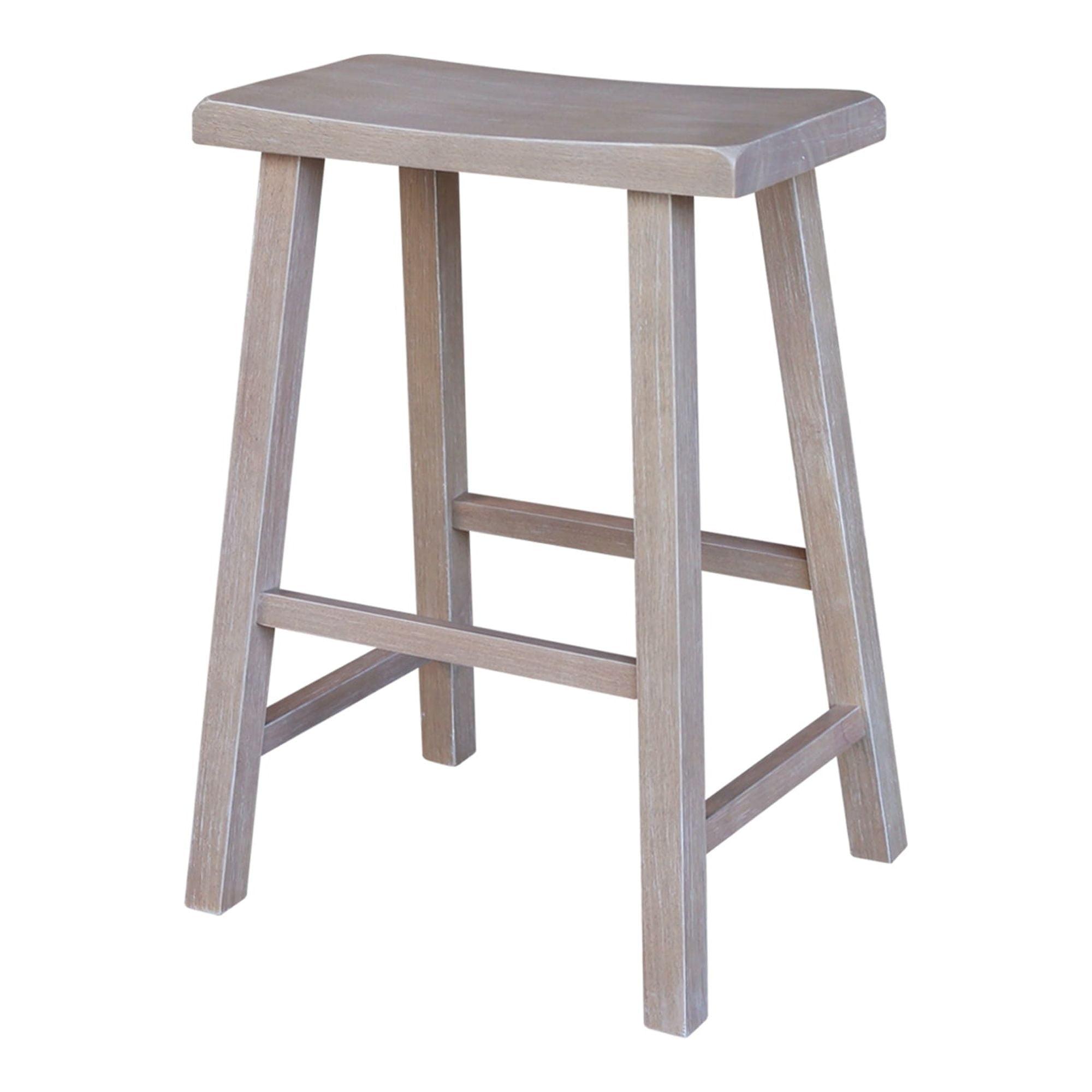 Washed Gray Taupe Solid Wood Saddle Style Counter Stool