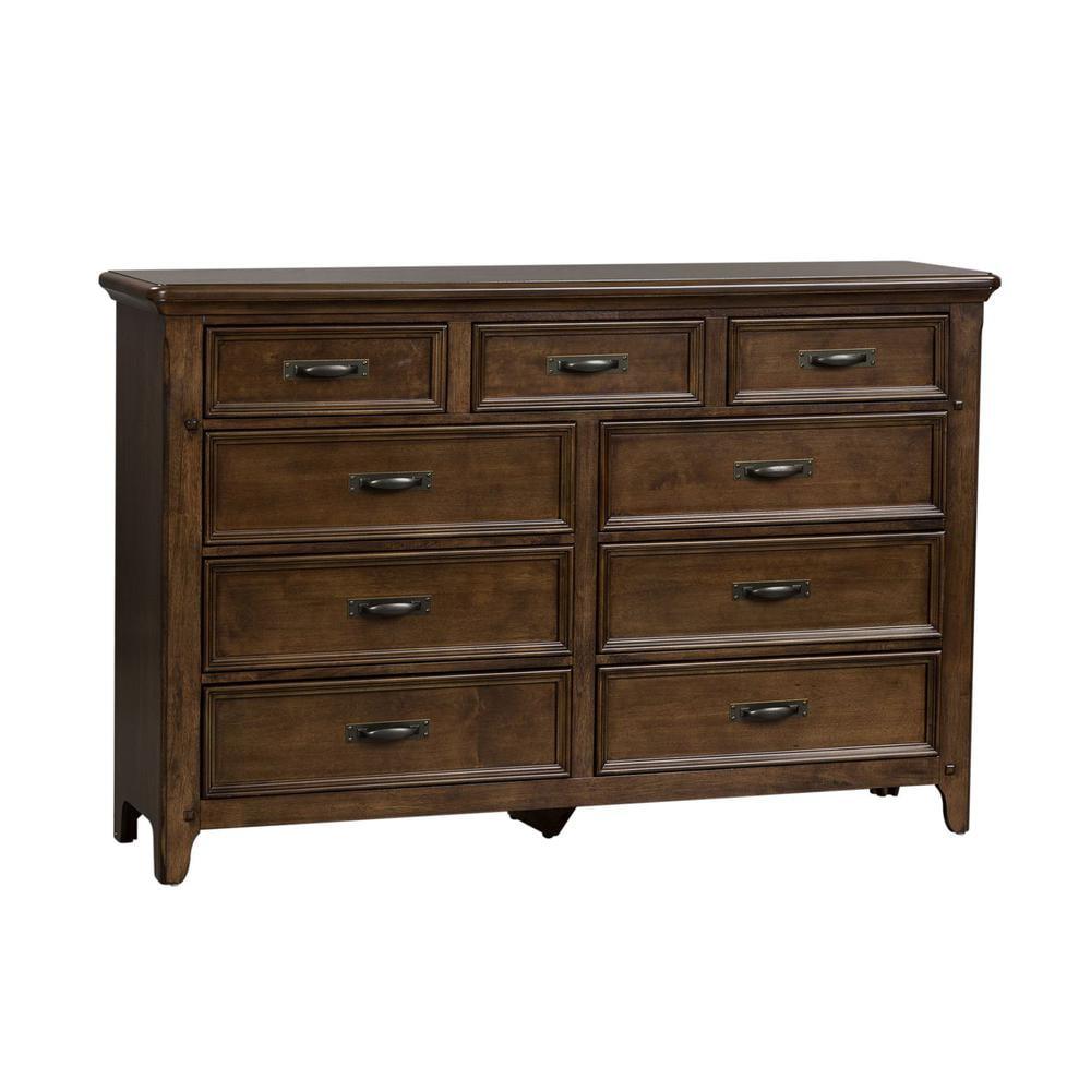 Saddlebrook Dark Brown 9 Drawer Dresser with Soft Close