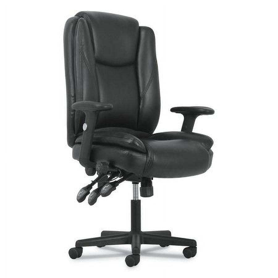 Luxurious High Back Black Leather Swivel Task Chair with Adjustable Arms