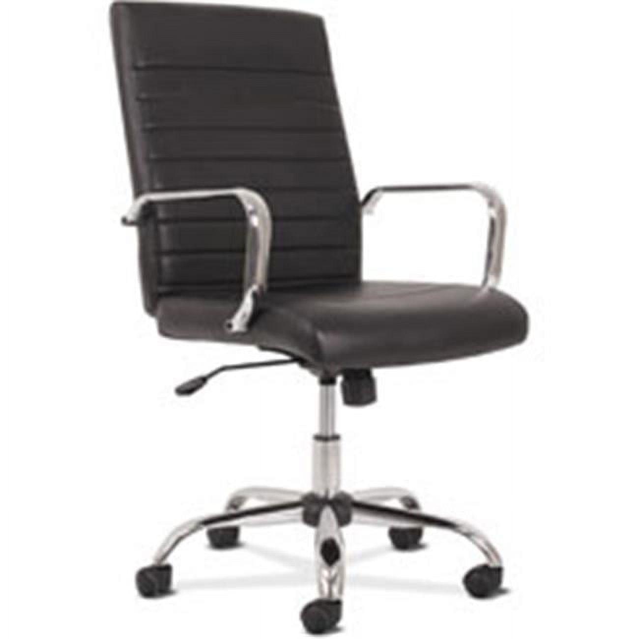 Sculpted Chrome Black Leather Executive Chair with Fixed Arms