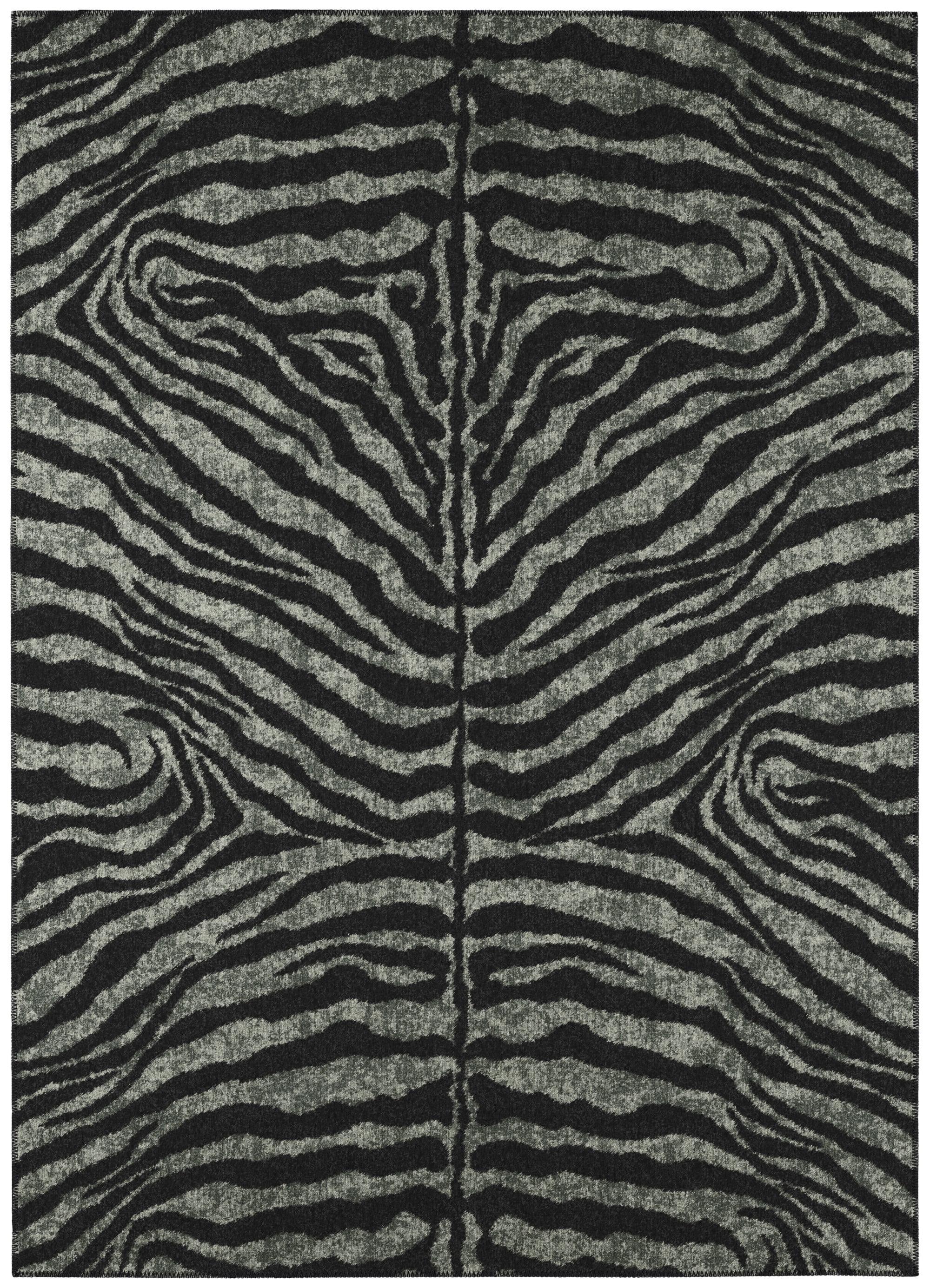 Safari Shadow Round Black Chenille 3' x 5' Non-Slip Area Rug