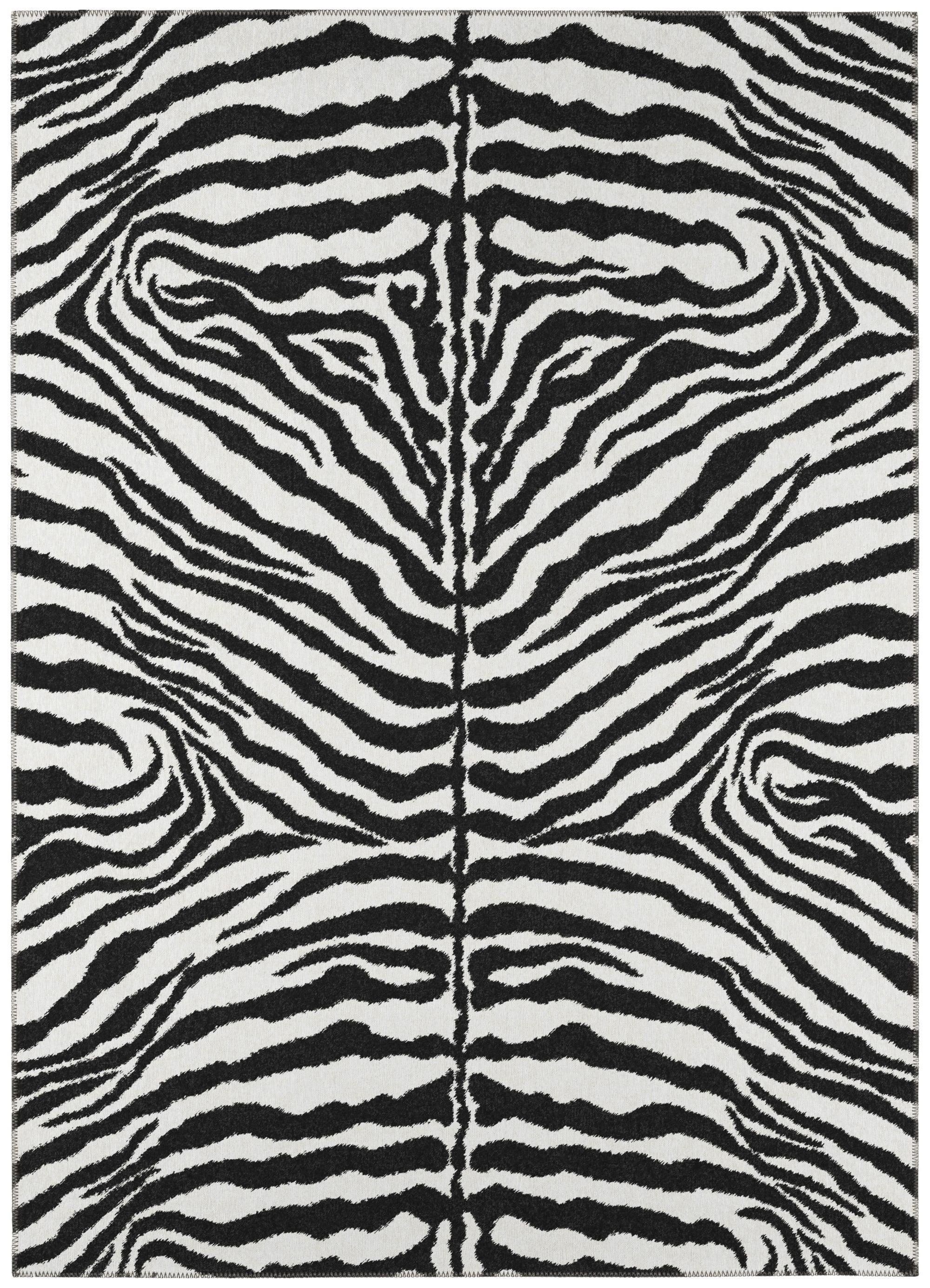 Safari Black and White Zebra Print 3' x 5' Non-Skid Area Rug