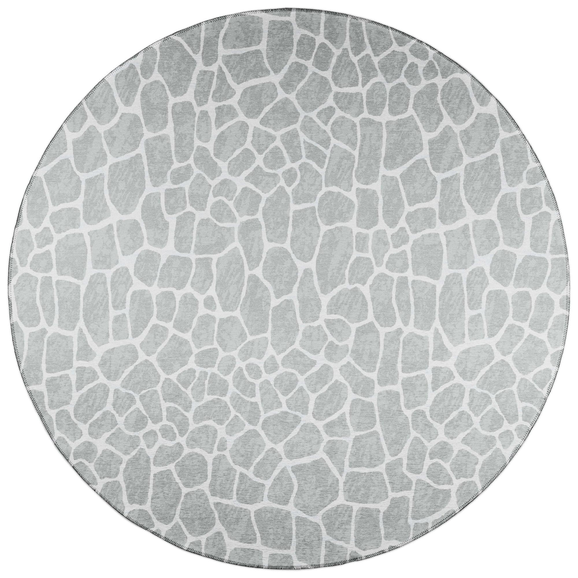 Safari Elegance Gray Chenille 8' Round Non-Slip Washable Area Rug