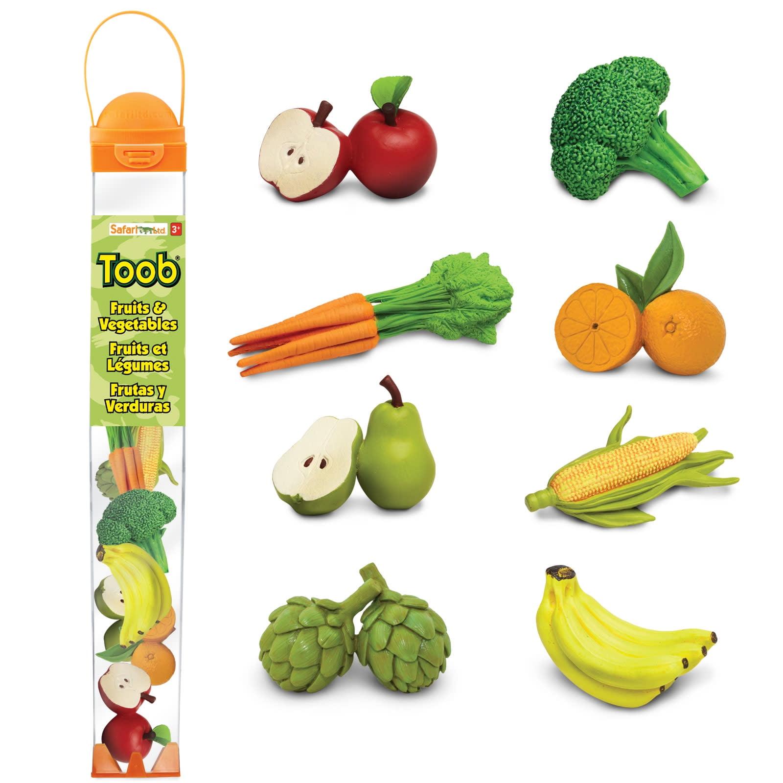 Safari Ltd Fruits & Vegetables TOOB - 8 Mini Figurines including Pears, Oranges, Apples, Artichokes, Carrots, Bananas, Broccoli, and Corn - Educational Toy Figures For Boys, Girls & Kids Ages 3+