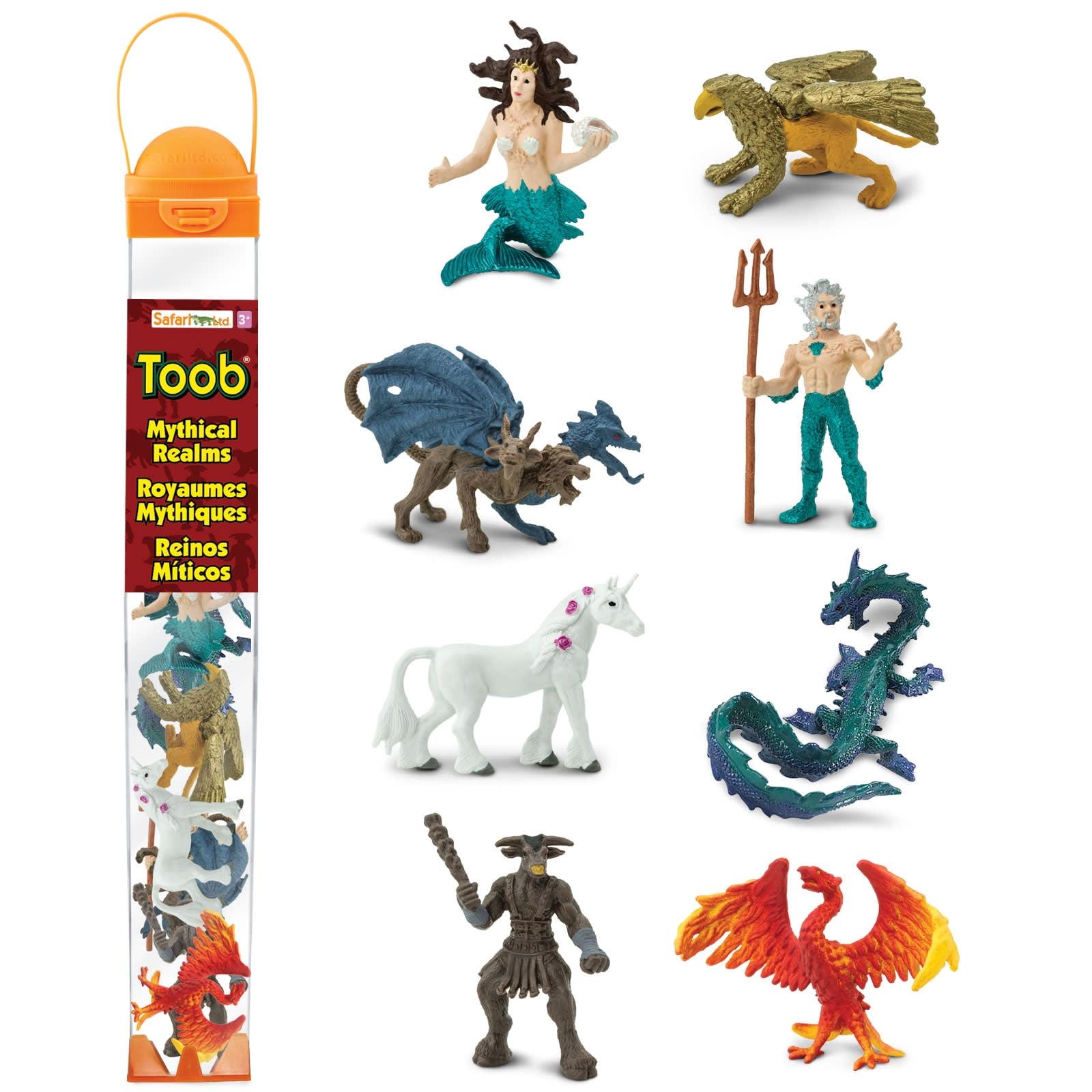 Safari Ltd. Mythical Realm TOOB - 8 Mini Figurines: Chimera, Griffin, Phoenix, Unicorn, Sea Dragon, Minotaur, Poseidon, & Mermaid - Mythology Educational Toy Figures for Boys, Girls & Kids Ages 3+