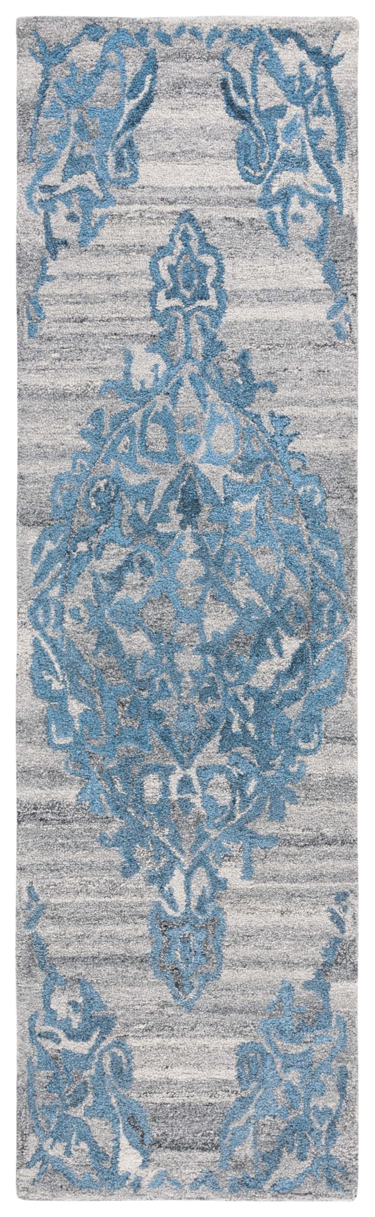 Blue and Gray Abstract Tufted Wool Runner Rug