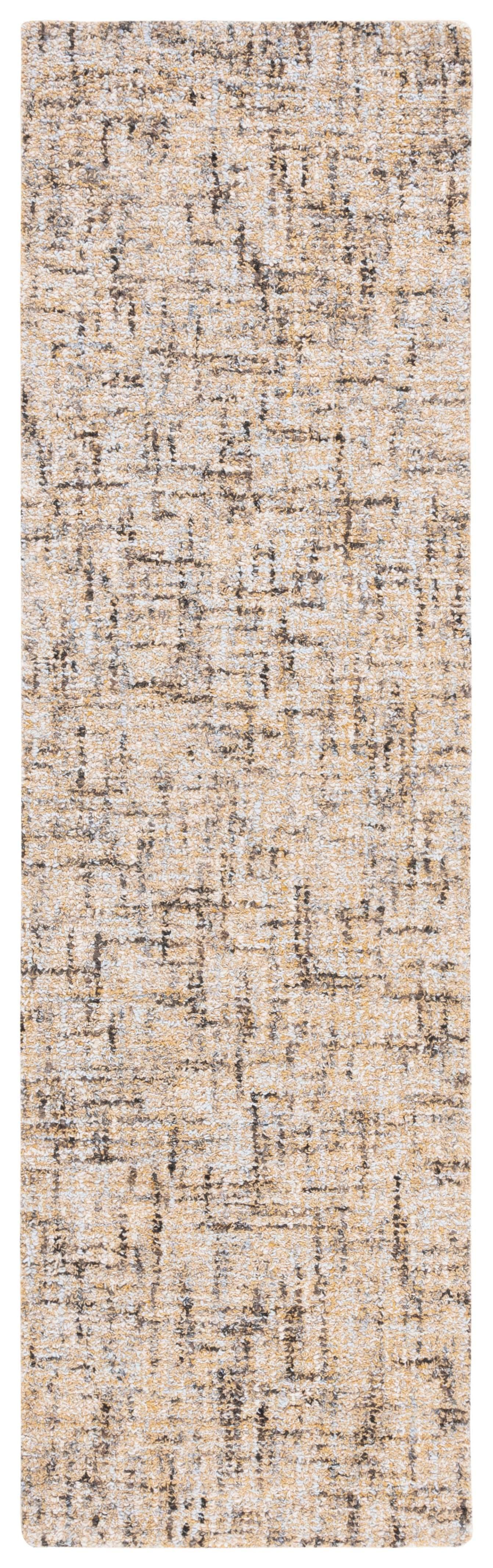 Beige and Gold Abstract Hand-Tufted Wool Runner Rug