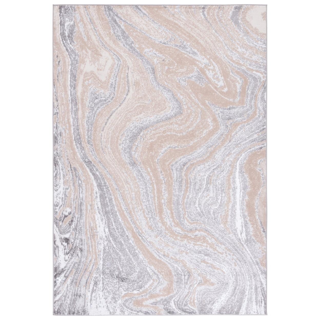 Abstract Beige and Grey Hand-Knotted Synthetic Area Rug