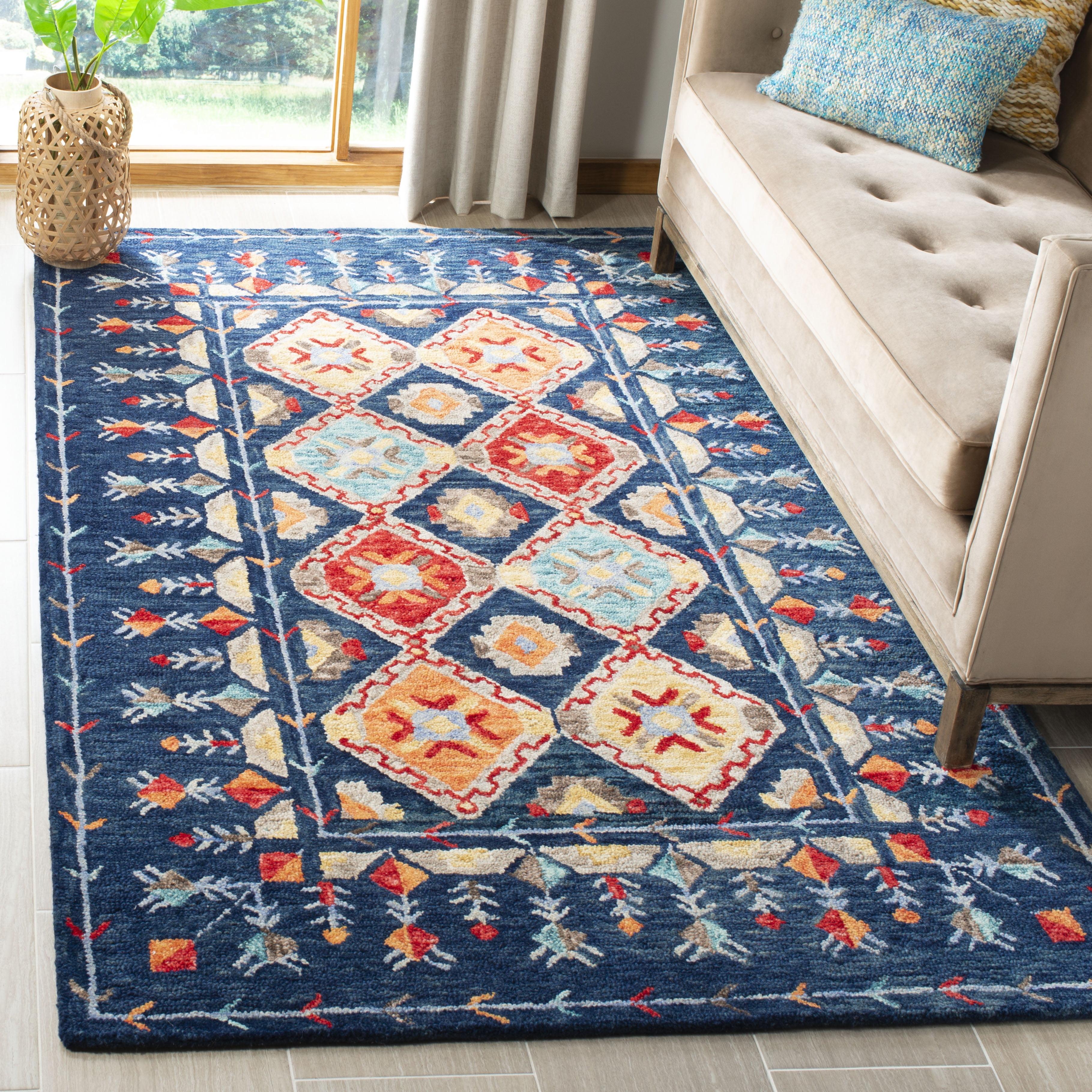 Aspen APN515 Hand Tufted Indoor Area Rug - Navy/Orange - 5'x8' - Safavieh