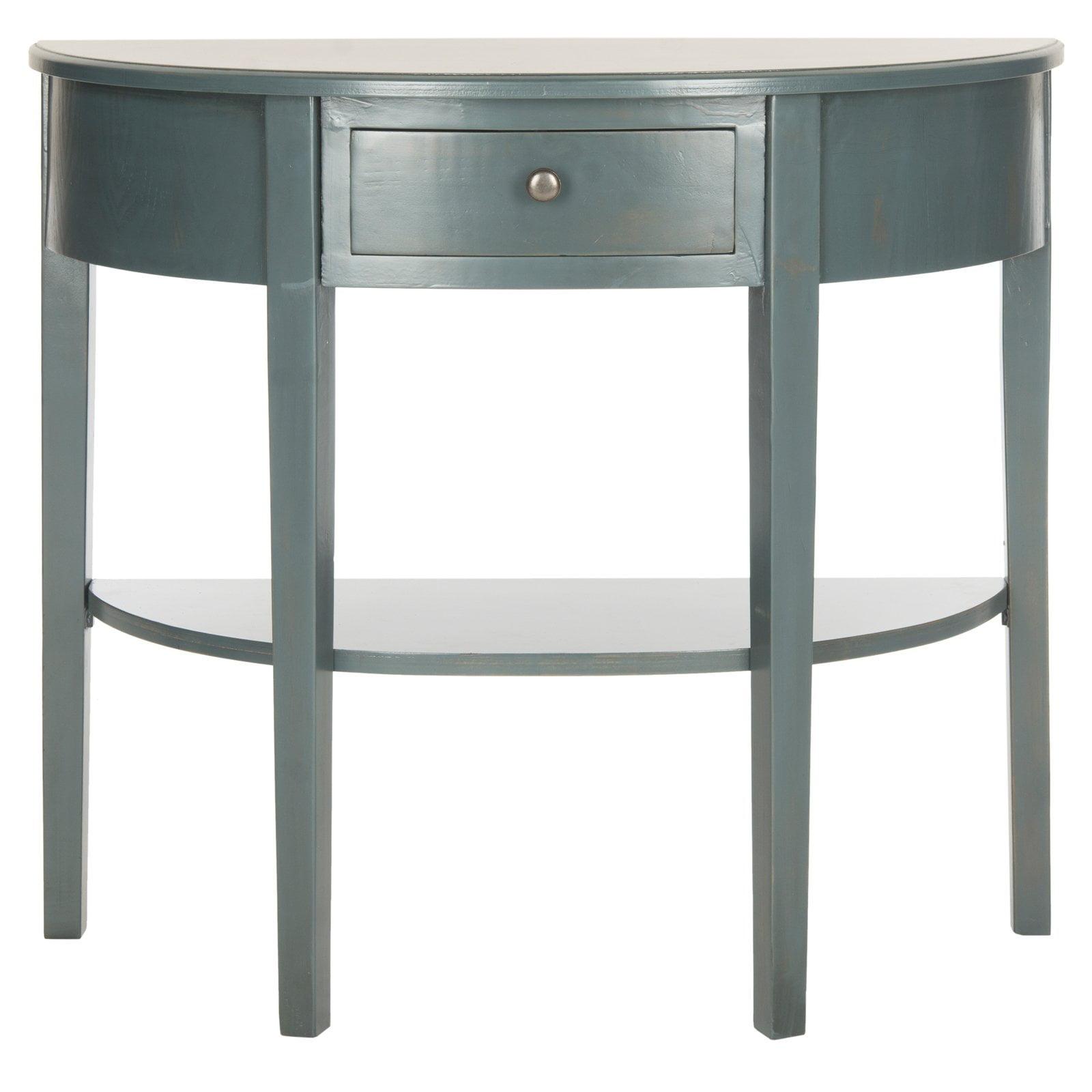 Teal Pine Wood Demilune Console Table with Storage