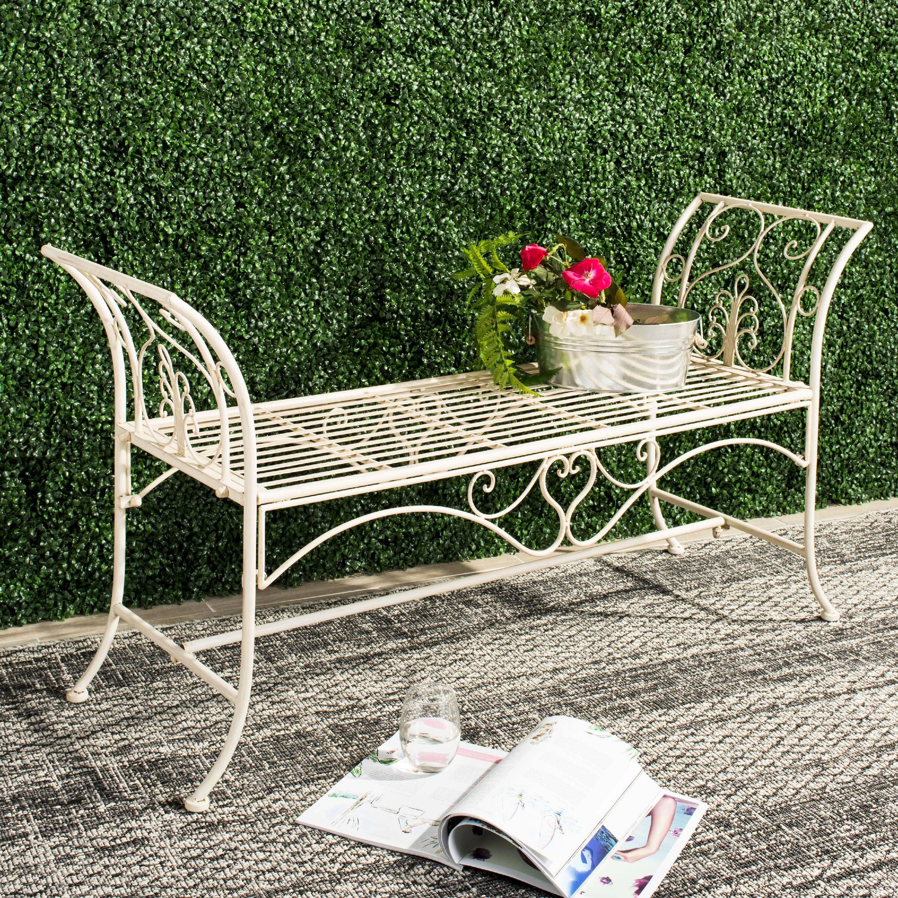 Adina Antique White Wrought Iron 51" Outdoor Garden Bench