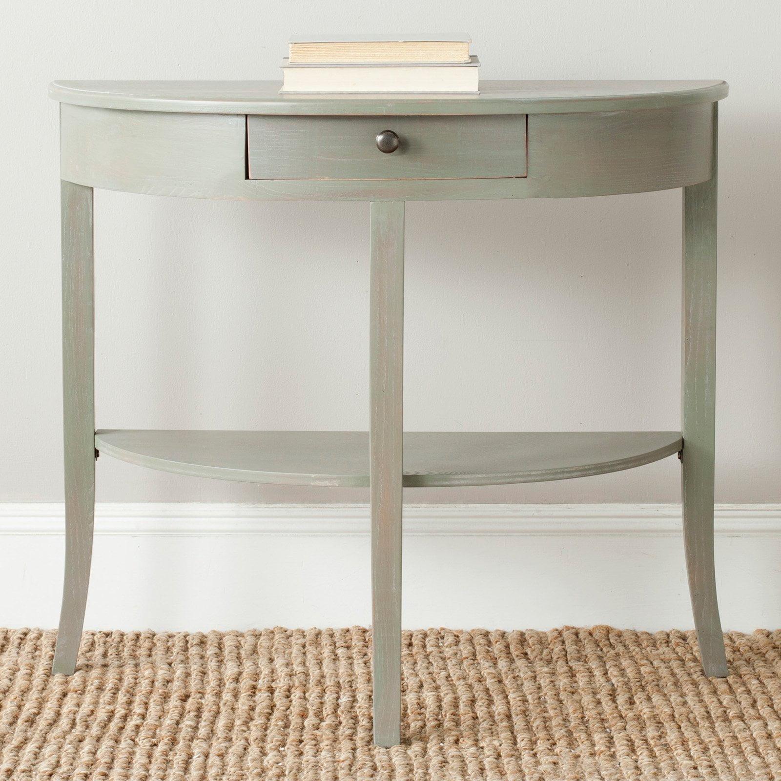 Transitional Demilune Gray Wood Console Table with Storage