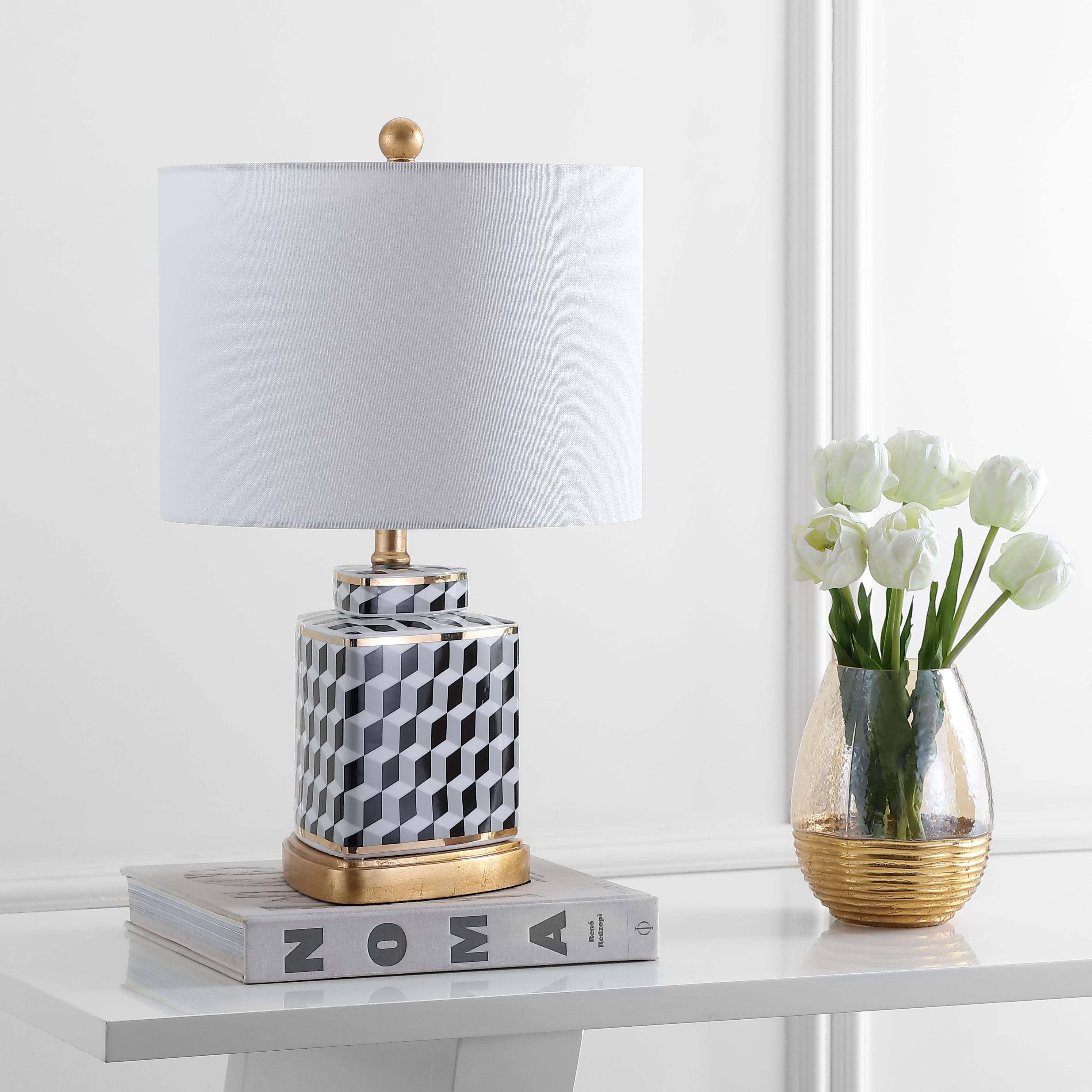 Alisha 21.5" Black and White Ceramic Table Lamp with Gold Accents