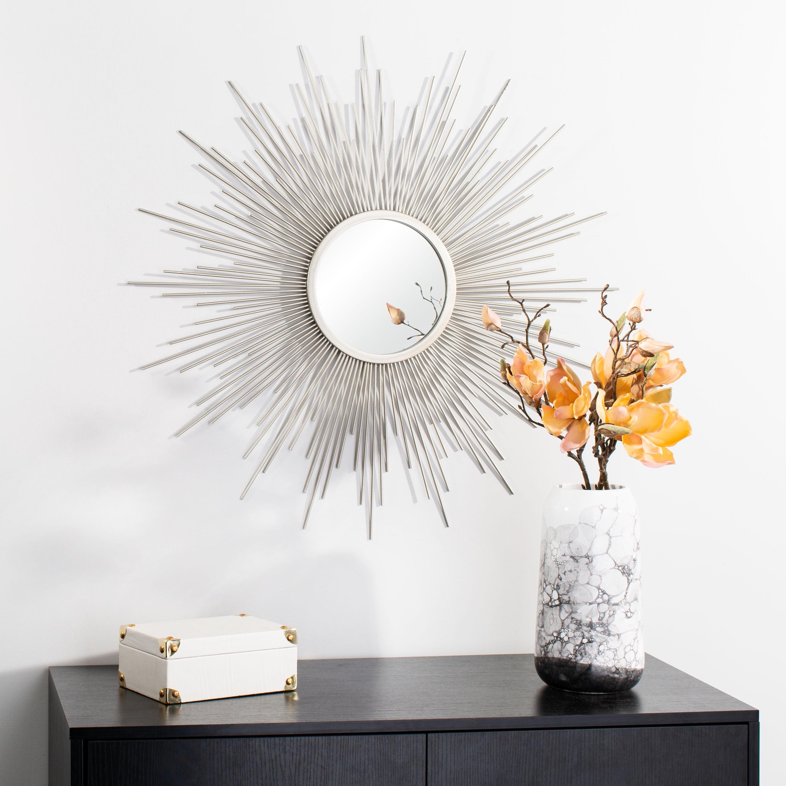 Champagne Round Sunburst Mirror with Radiant Lines