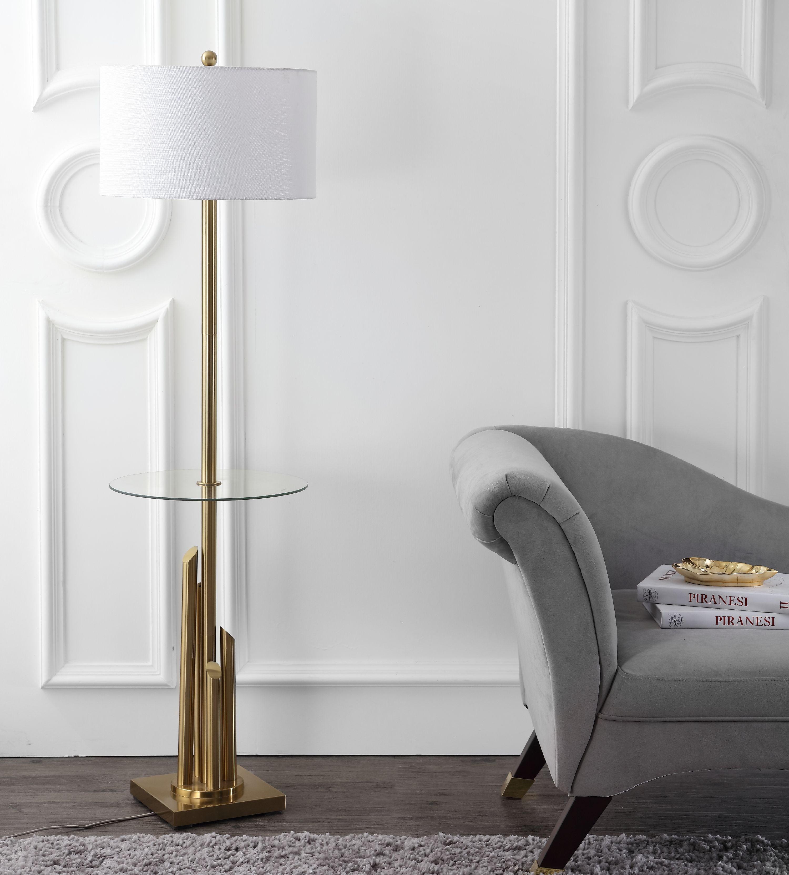 Ambrosio 61 Inch H Floor Lamp Side Table - Brass/Gold - Safavieh