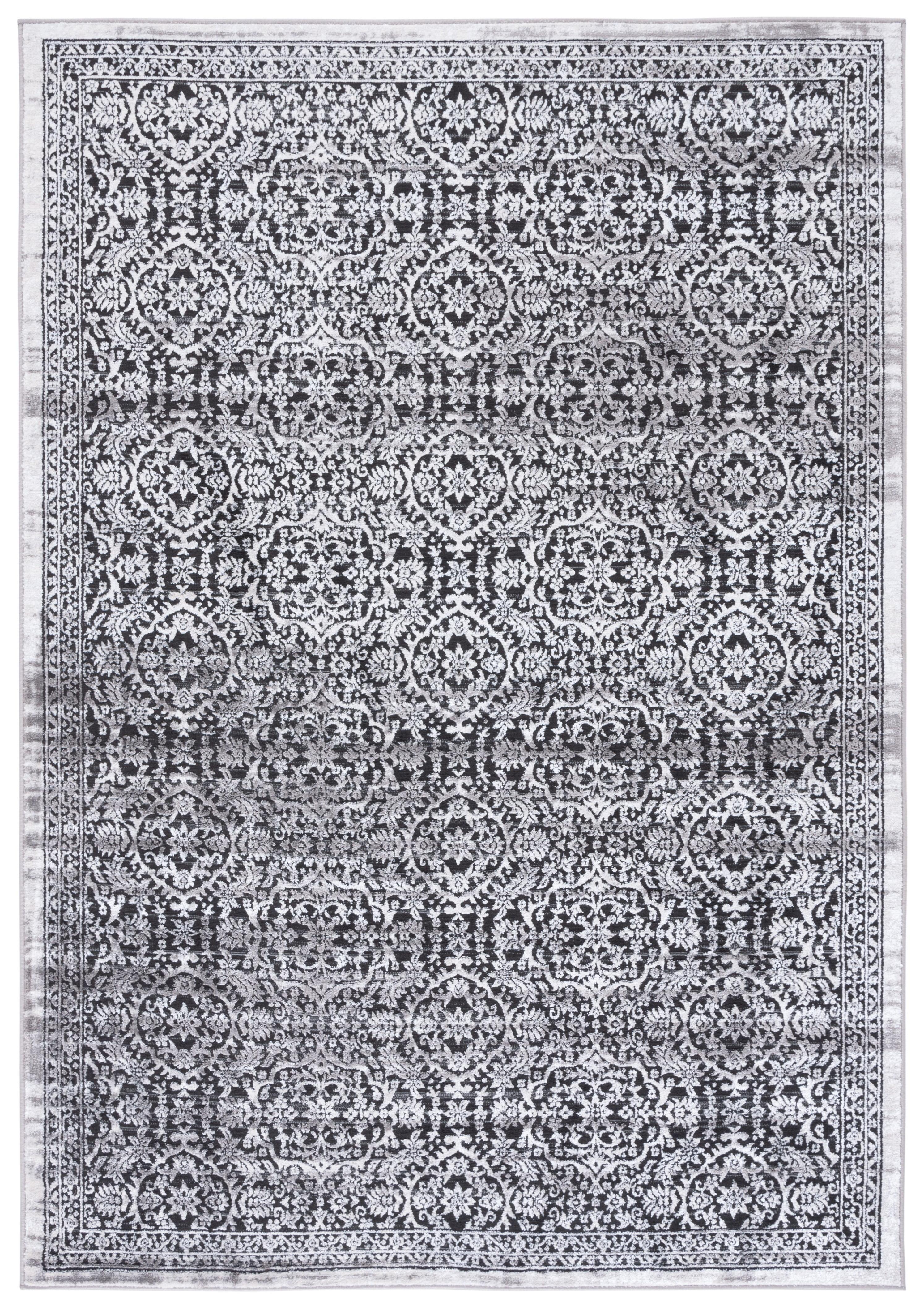 Charcoal and Ivory Synthetic Bohemian Area Rug