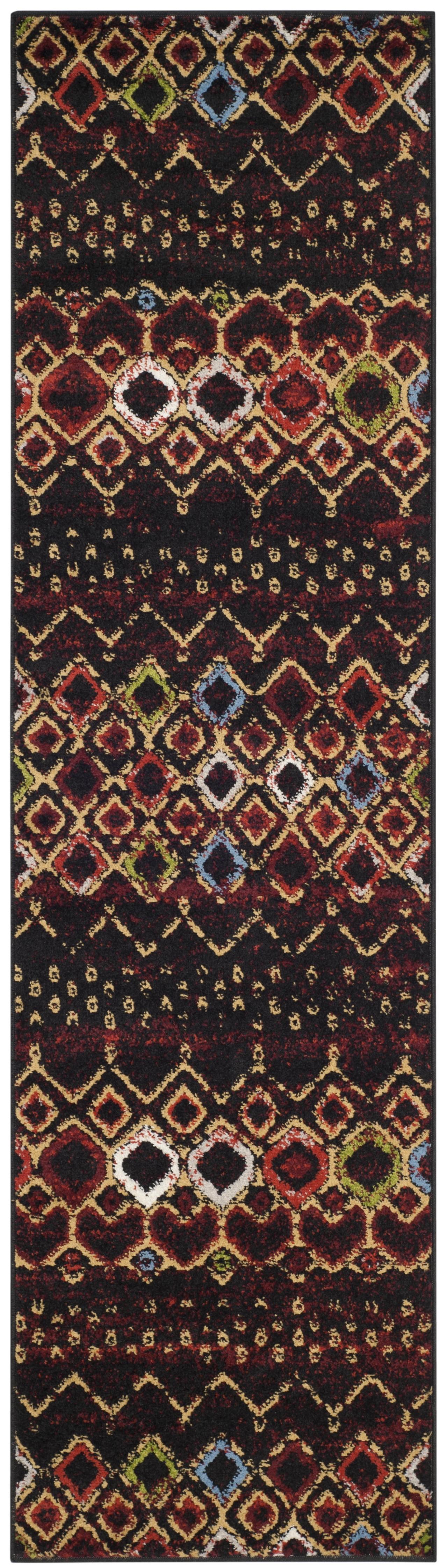 Amsterdam AMS108 Power Loomed Indoor Runner Rug - Black/Multi - 2'3"x10' - Safavieh
