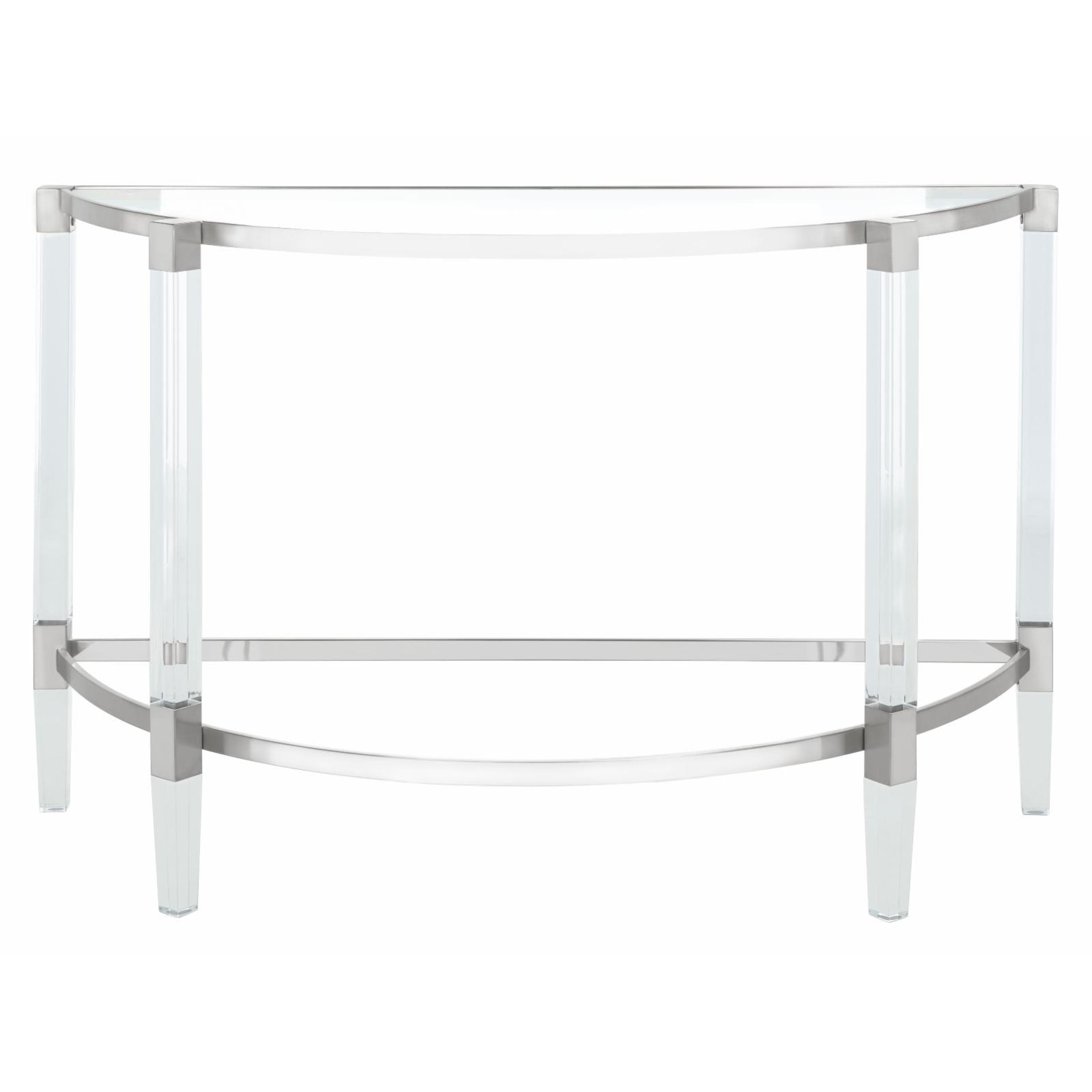 Elegant Demilune Silver Console Table with Acrylic Legs and Storage