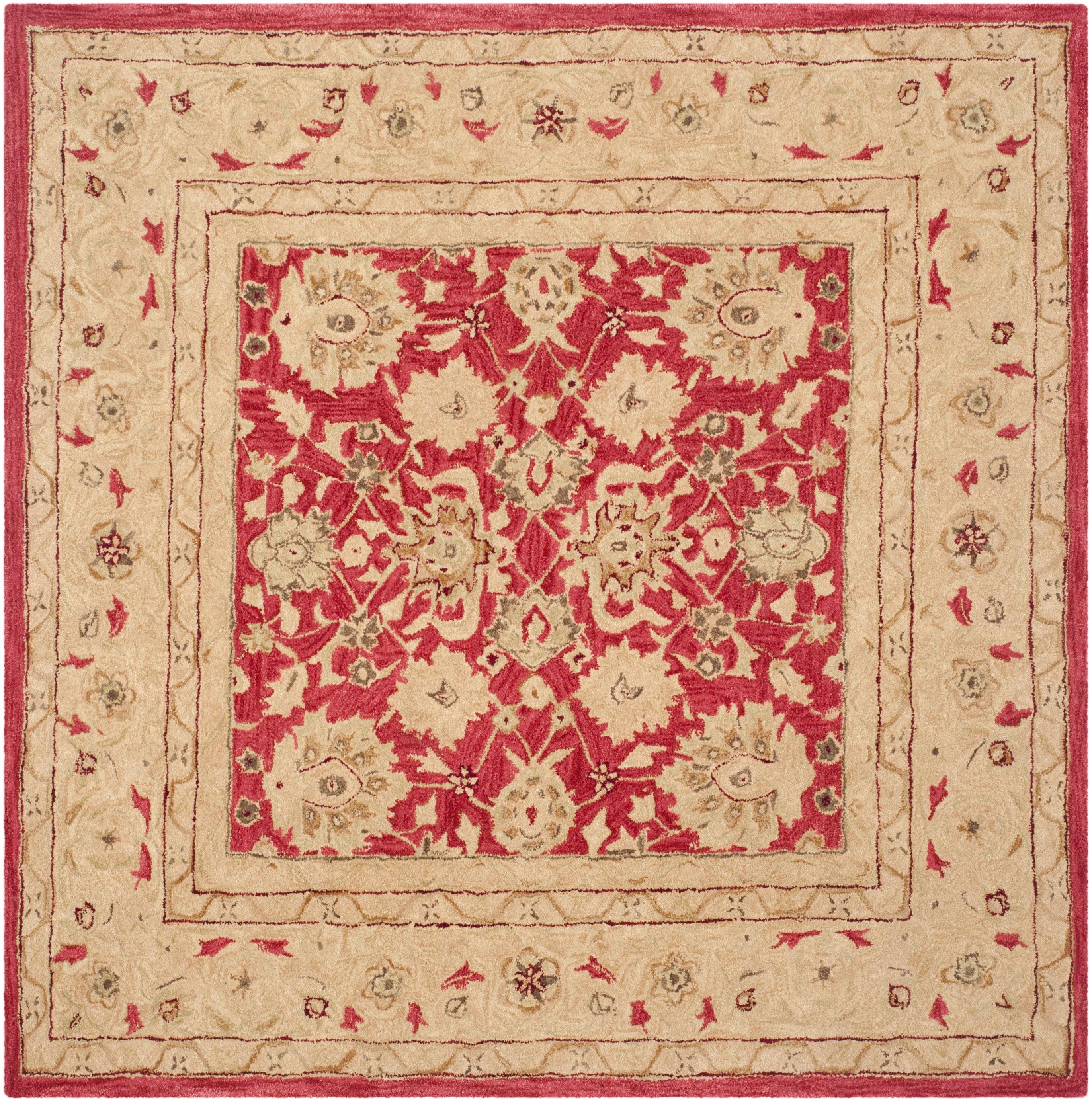 SAFAVIEH Anatolia Tracy Floral Wool Area Rug, Red/Ivory, 6' x 6' Square