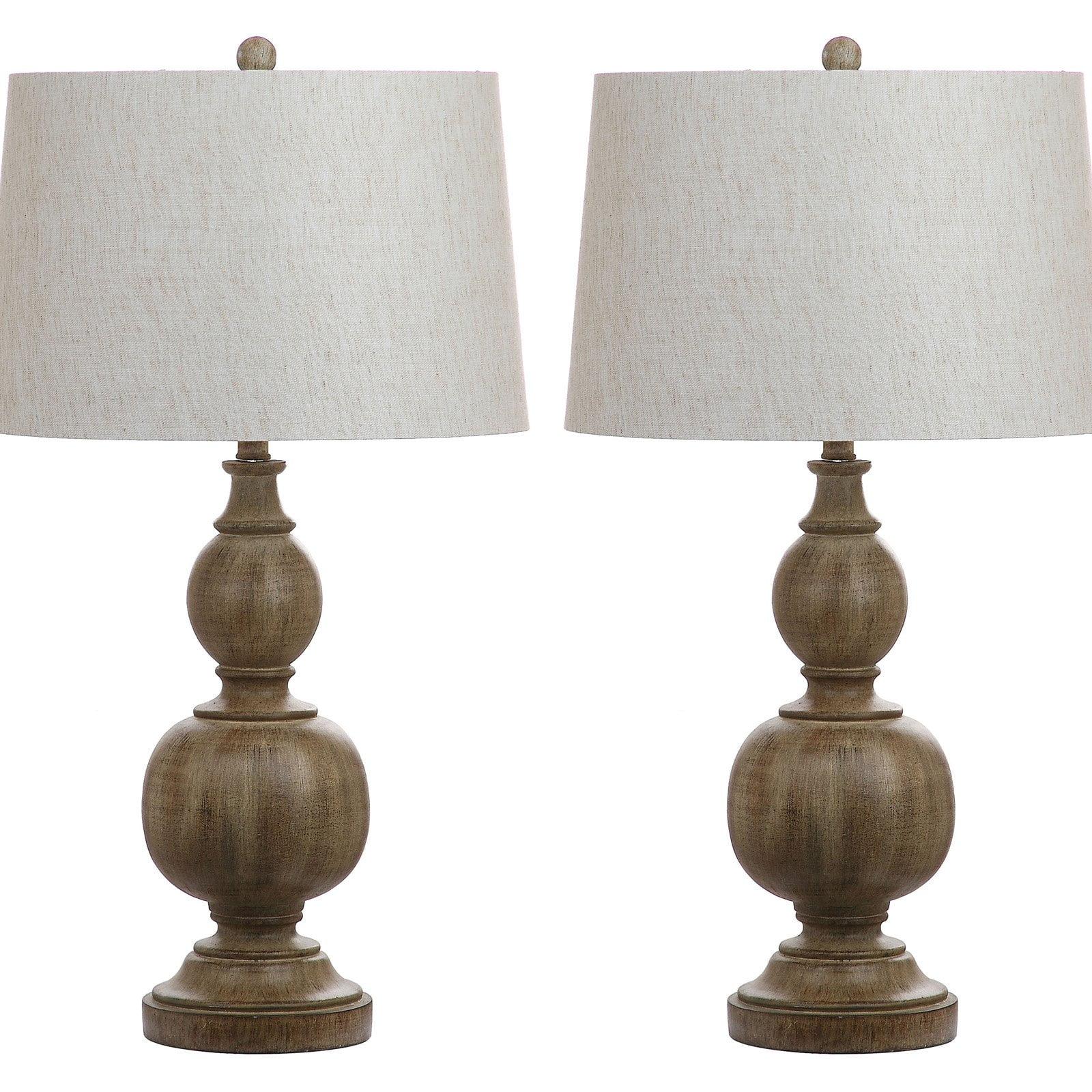 Araceli Traditional Carved Wood-Inspired Table Lamp Set, Brown and White