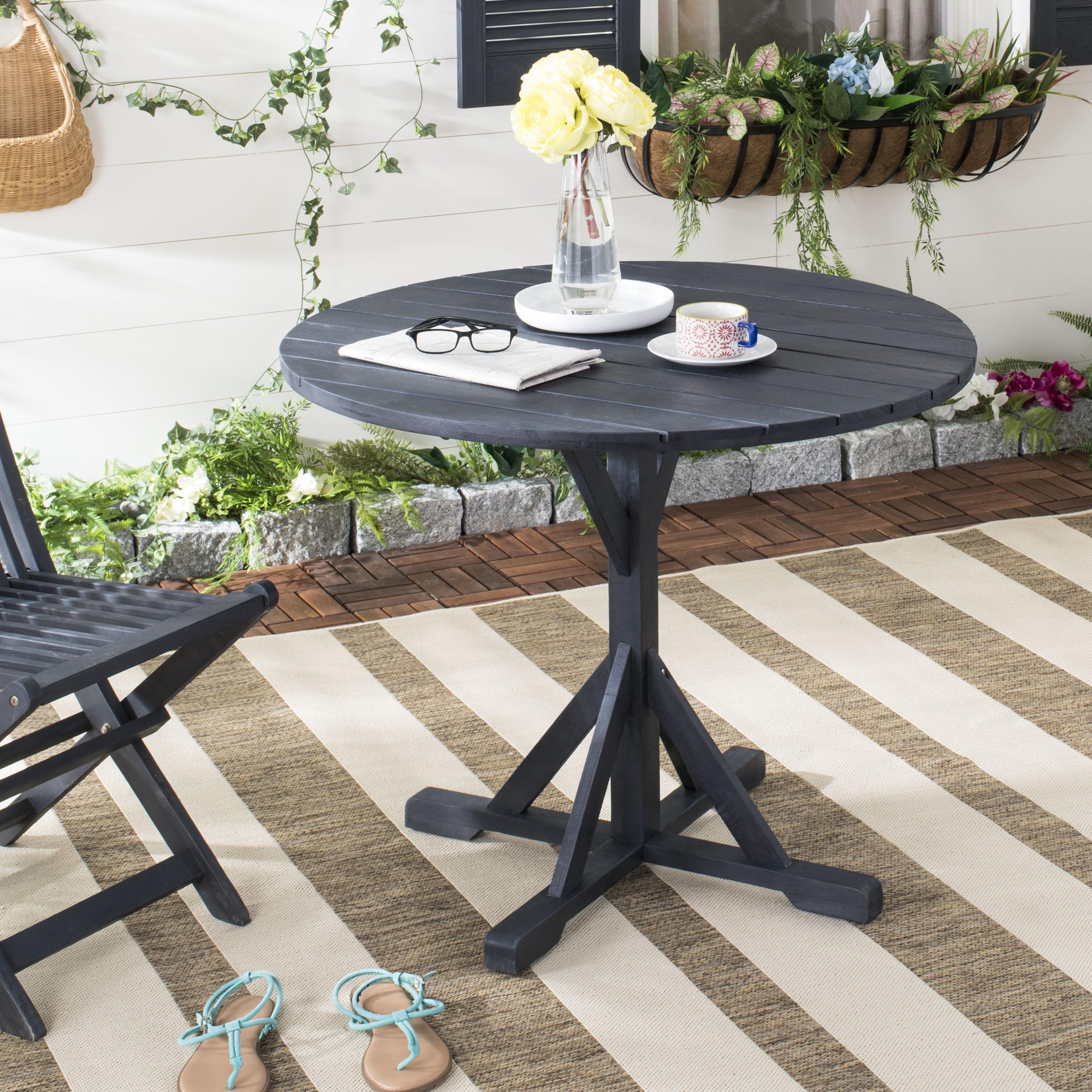 Transitional Dark Slate Grey Acacia Round Dining Table