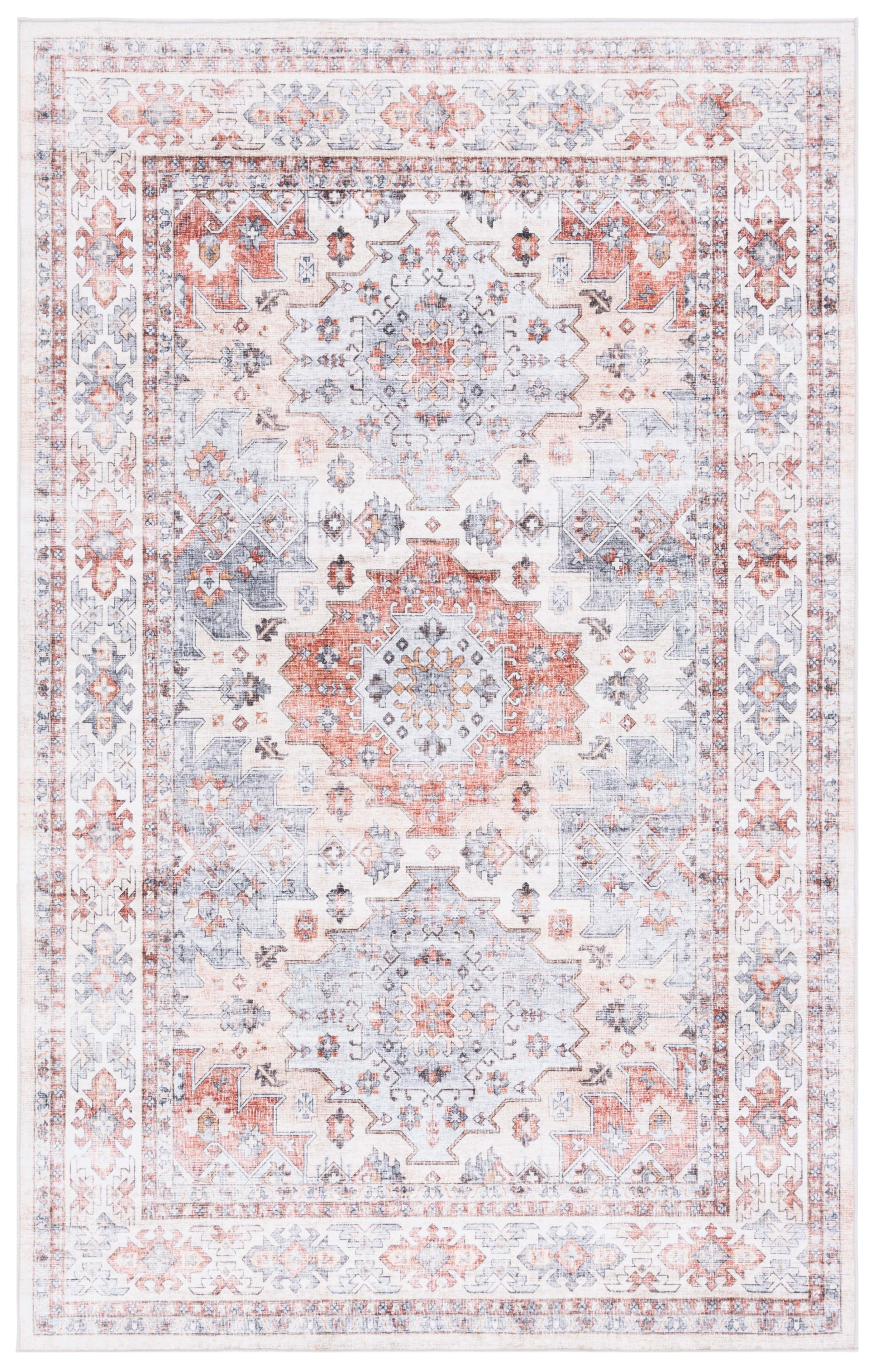 Arizona Southwestern 5x8 Rust and Light Blue Washable Area Rug