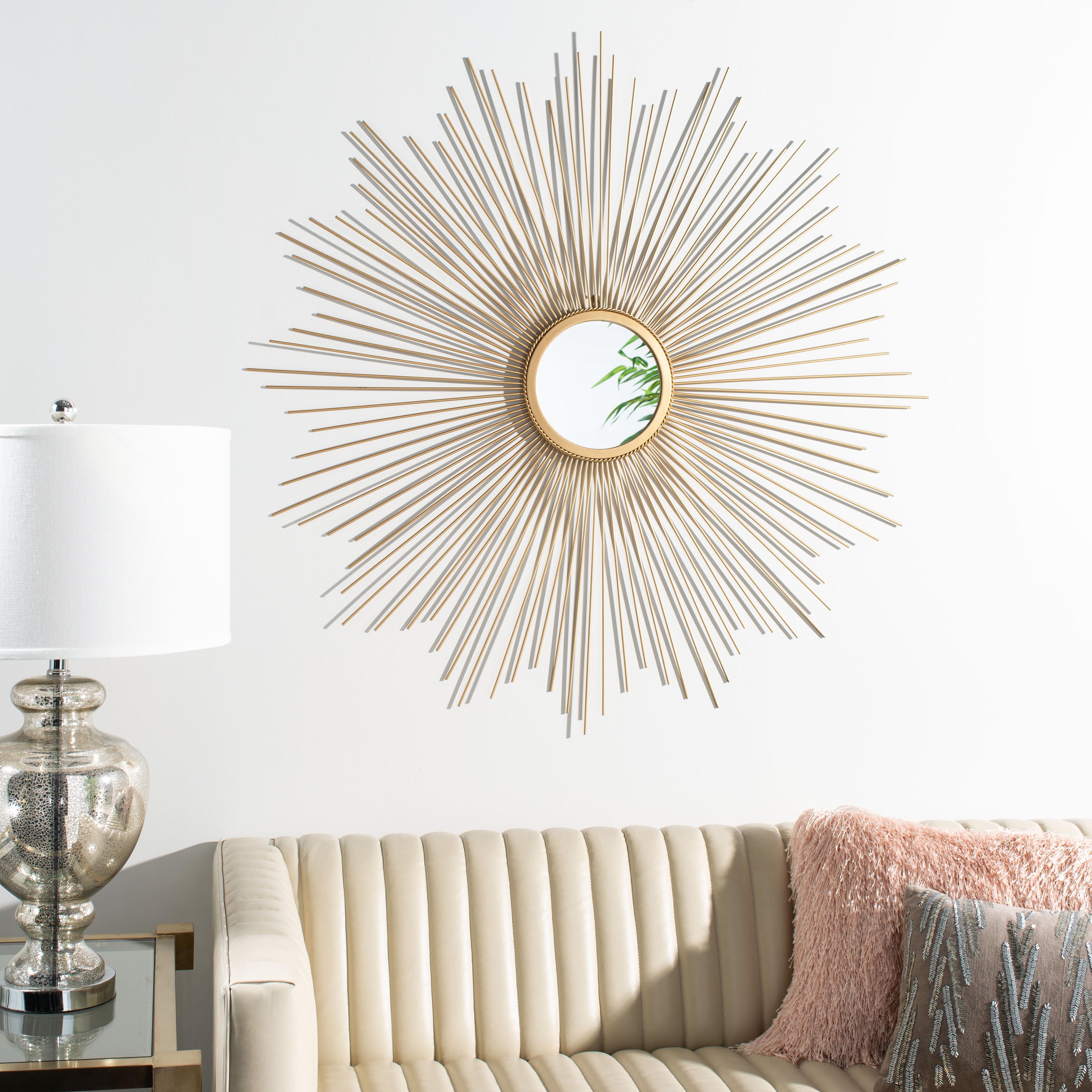 Contemporary 40'' Gold Sunburst Round Wood Mirror