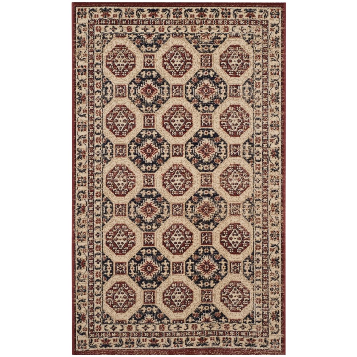 Navy and Rust Geometric Rectangular Synthetic Area Rug