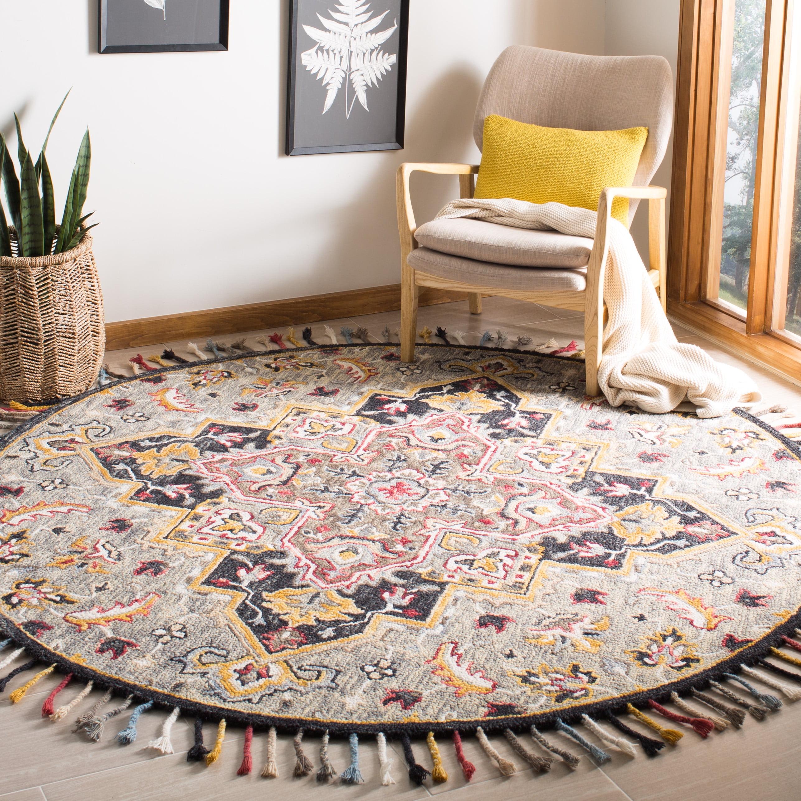 Handmade Gray Wool Geometric Tufted Round Rug 7' x 7'