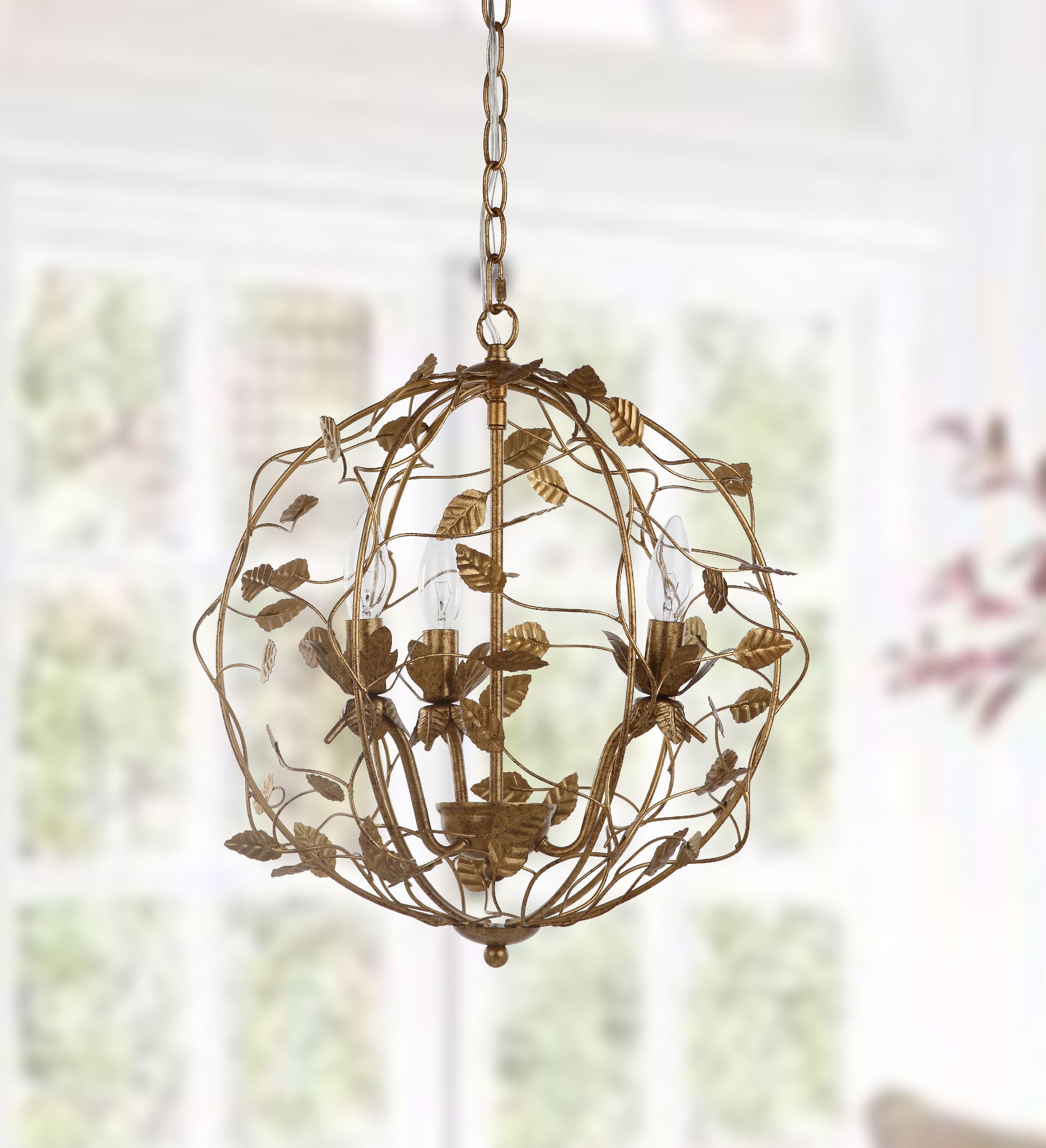 Austen 17" Gold Leaf Metal Cage Chandelier