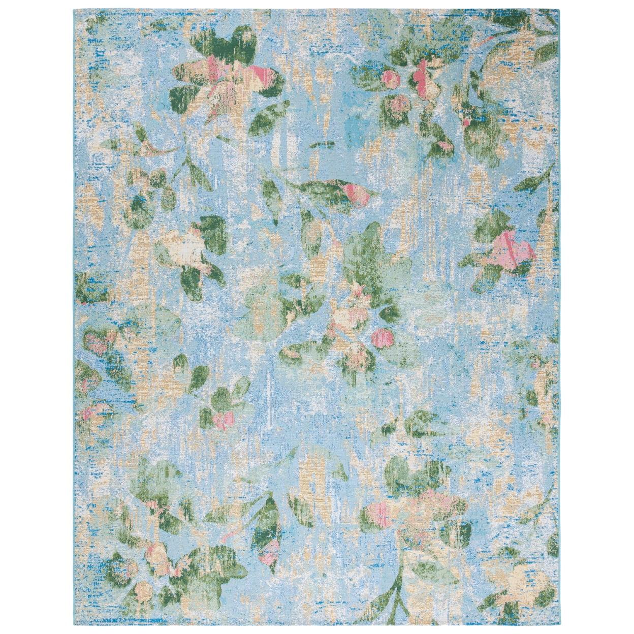 Lush Tropical Light Blue Floral 8' x 10' Synthetic Area Rug