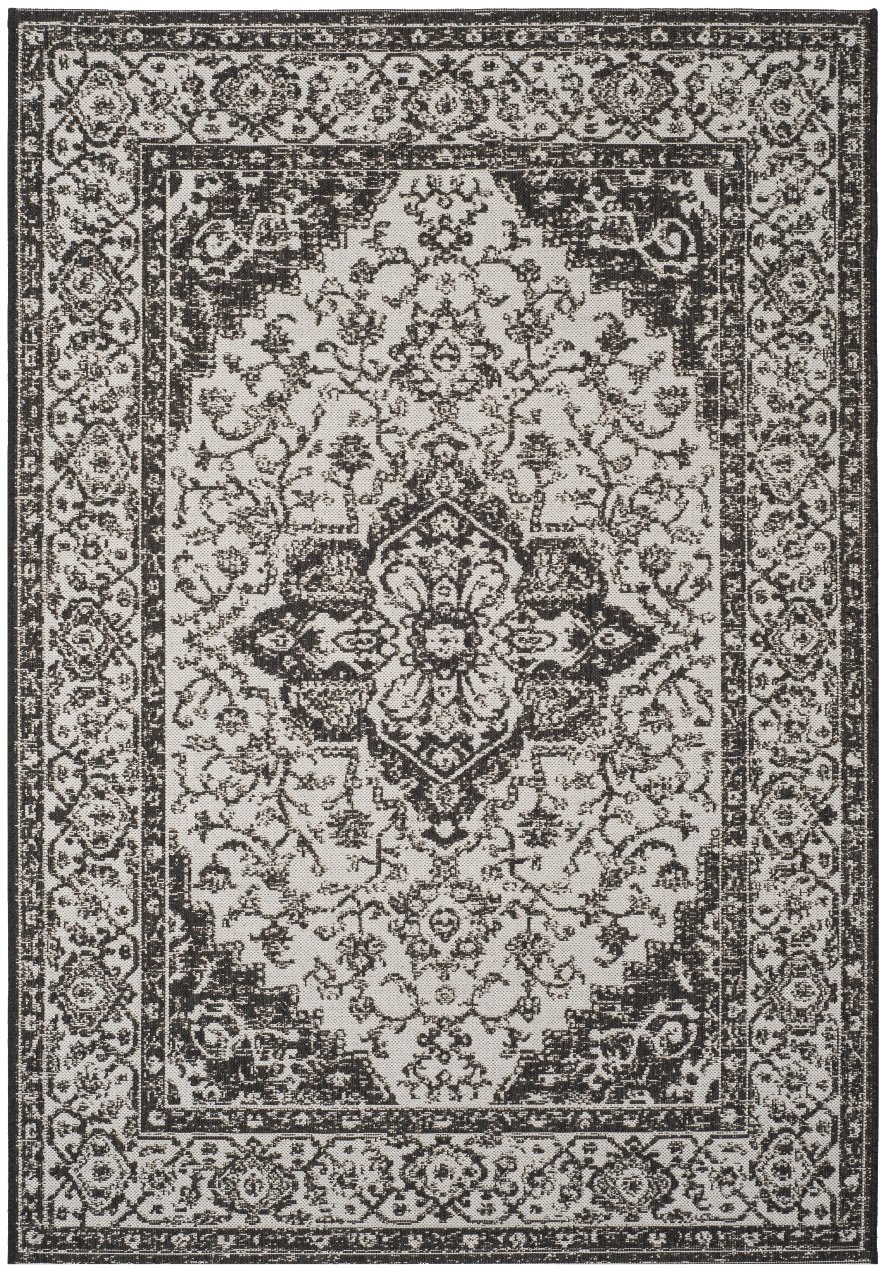 Safavieh Beach House Mai Traditional Outdoor Area Rug, Light Grey/Charcoal, 5'3" x 7'6"