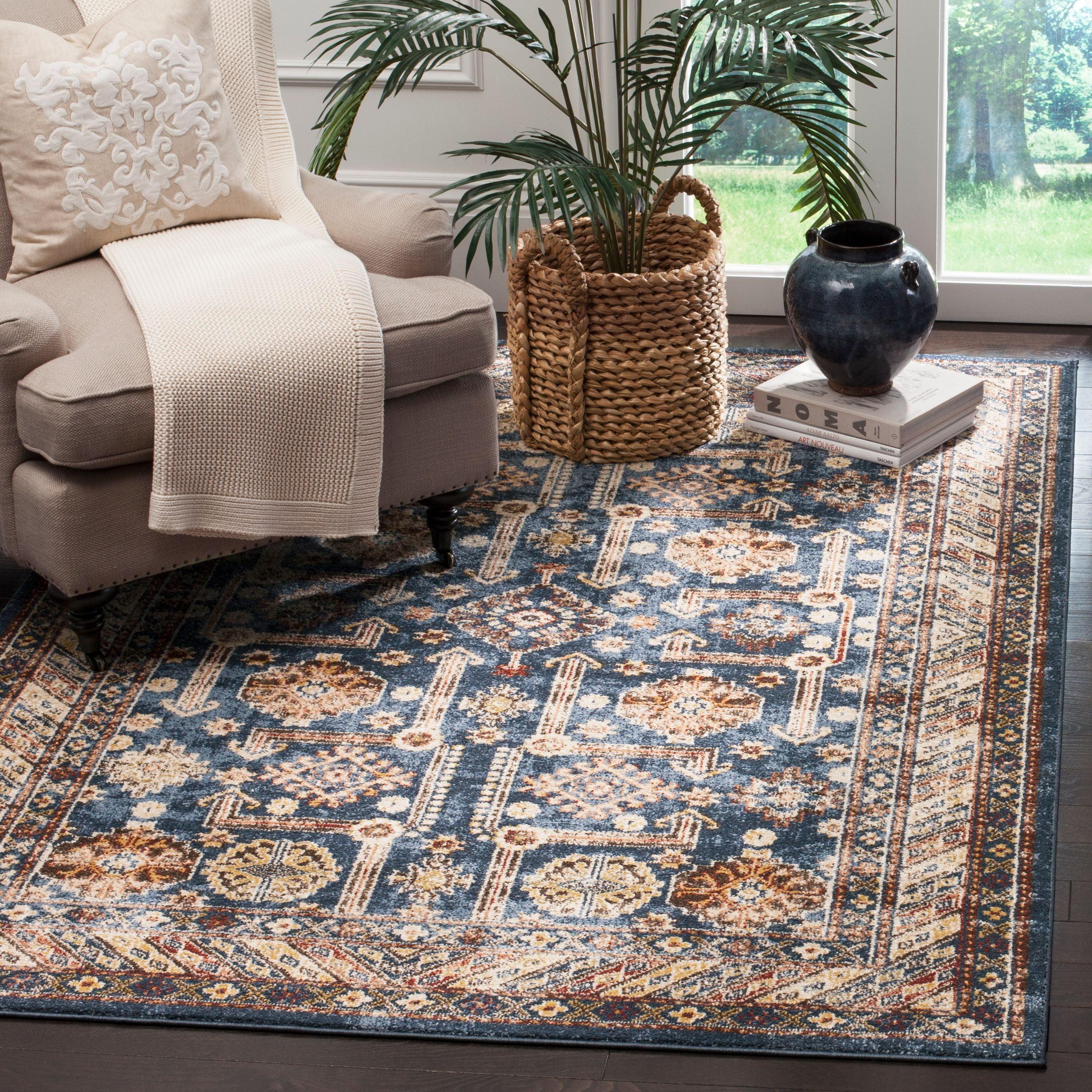 Safavieh Bijar Collection Traditional Oriental Vintage Runner Rug-Color:Royal/Ivory,Shape:Square,Size:6'-7" X 6'-7"