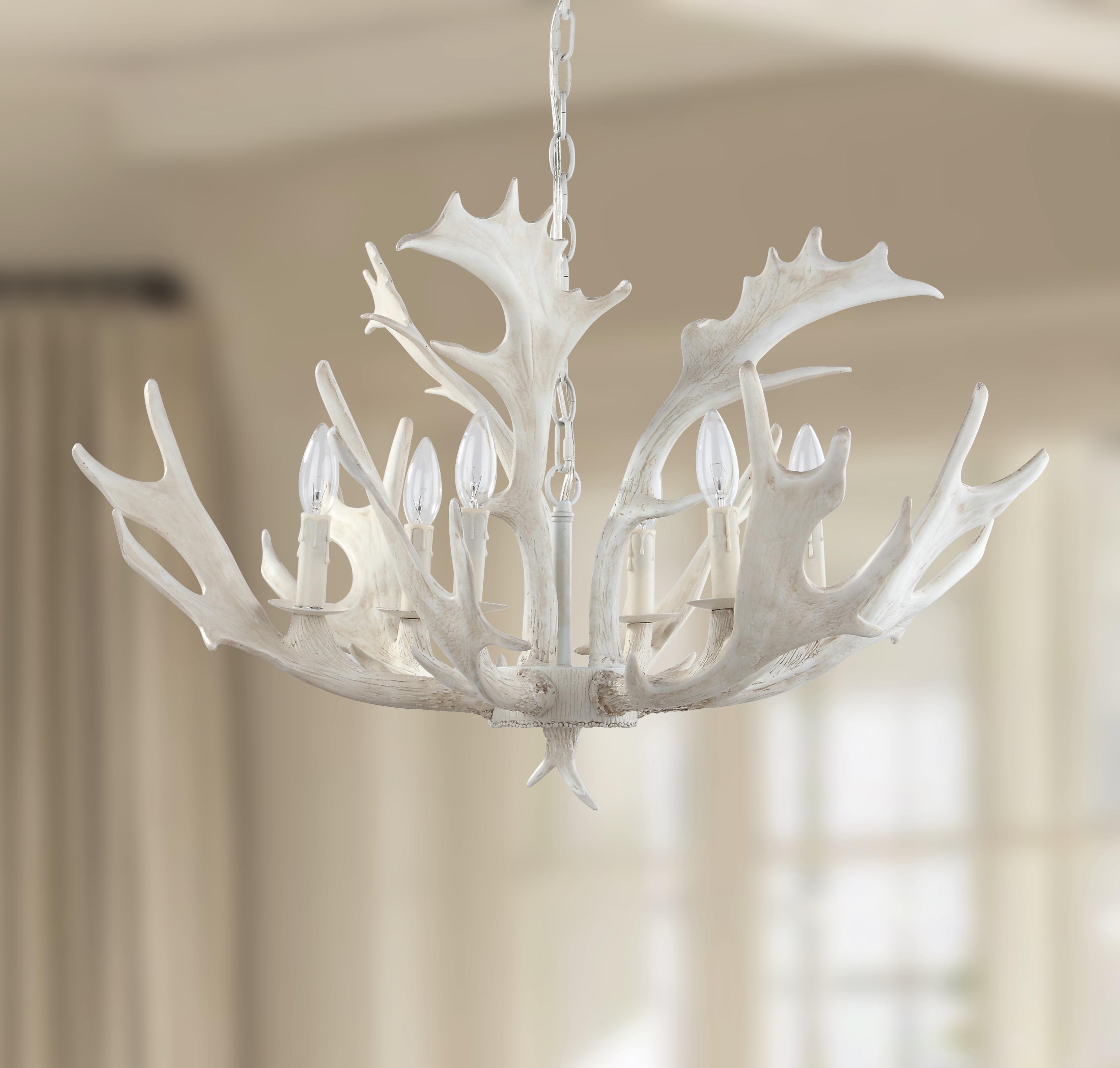 White Faux Antler 30-Inch Resin Chandelier