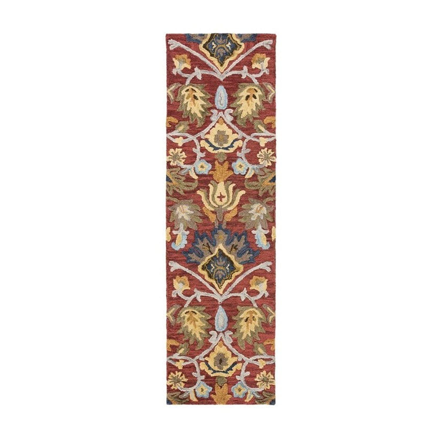 SAFAVIEH Blossom Lennon Floral Wool Runner Rug, Red/Multi, 2'3" x 20'