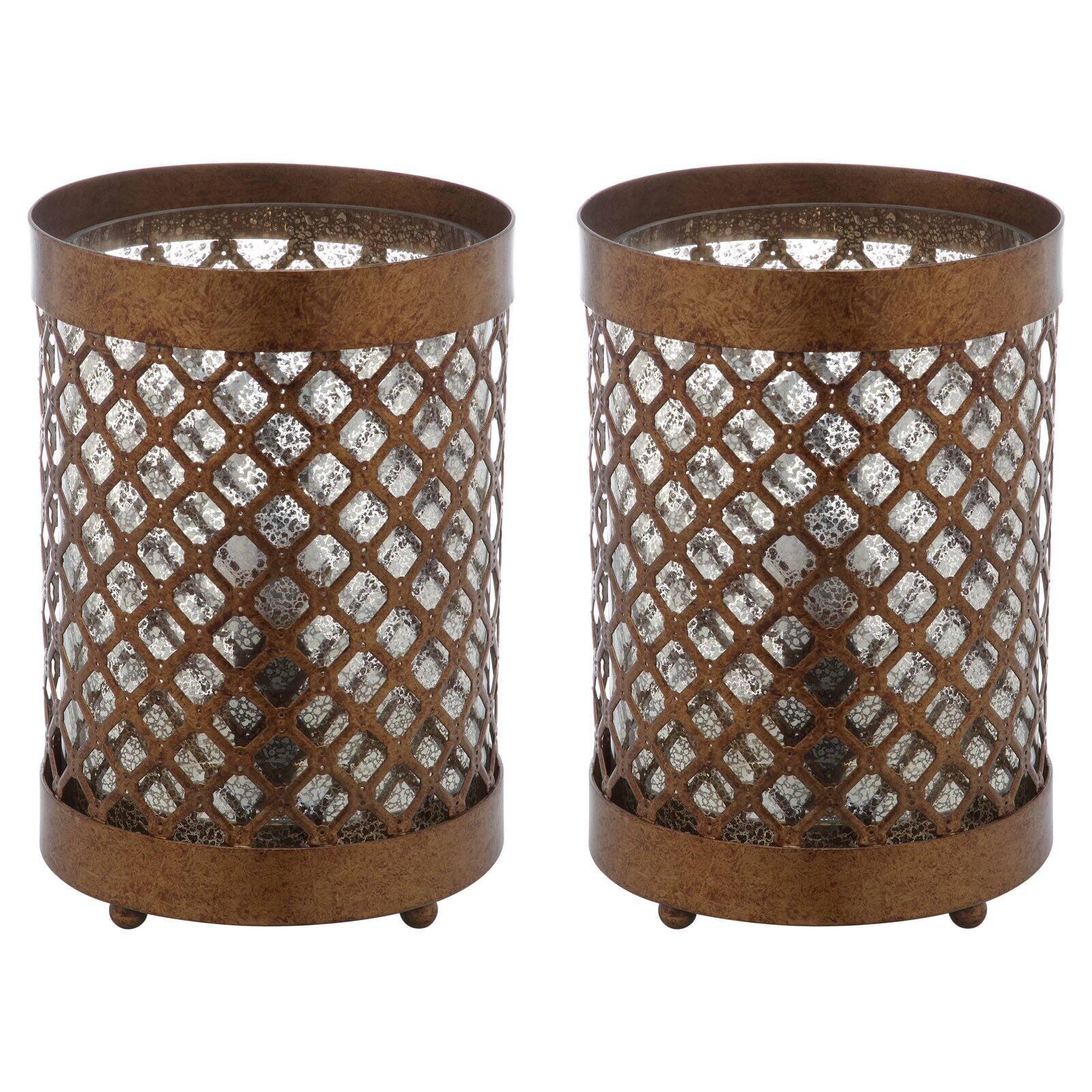 Elegant Borden Gold Mesh Hurricane Lamp Set, 11.5"