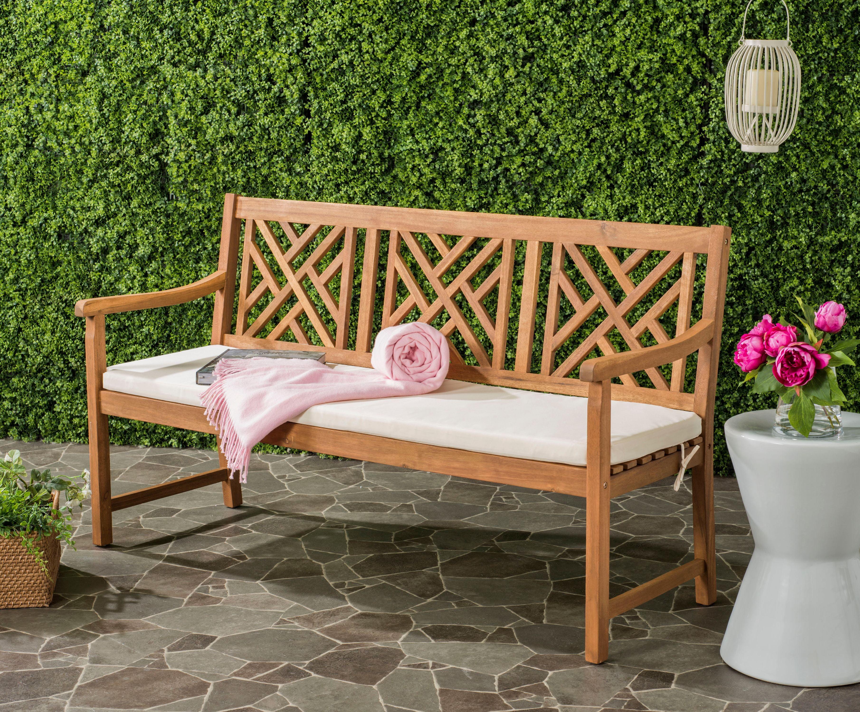 Bradbury Natural Beige 3-Seat Outdoor Garden Bench with Cushion